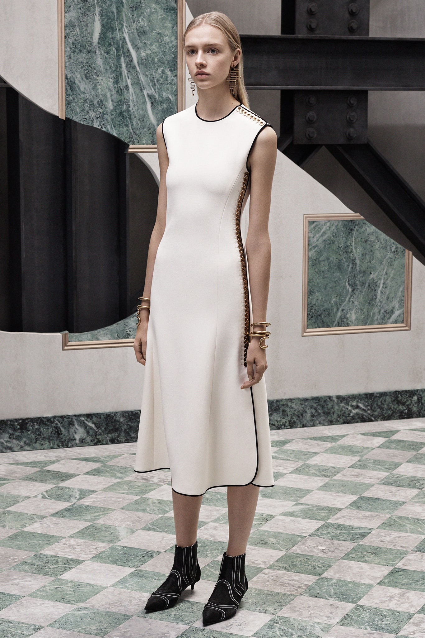 fitted white neoprene midi dress
