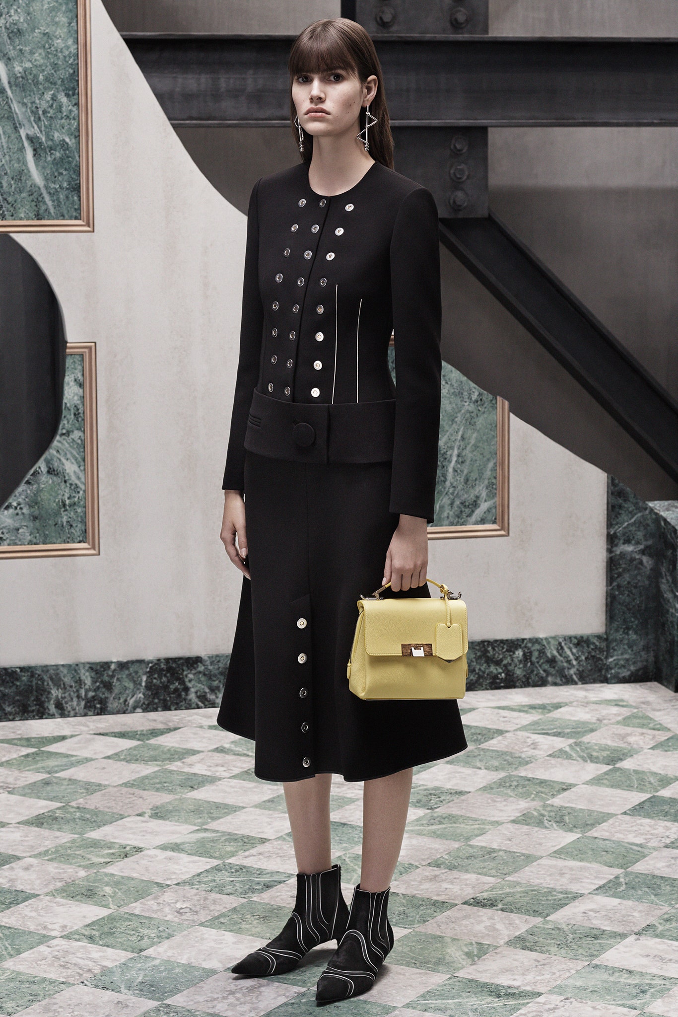 black fitted long-sleeve dress