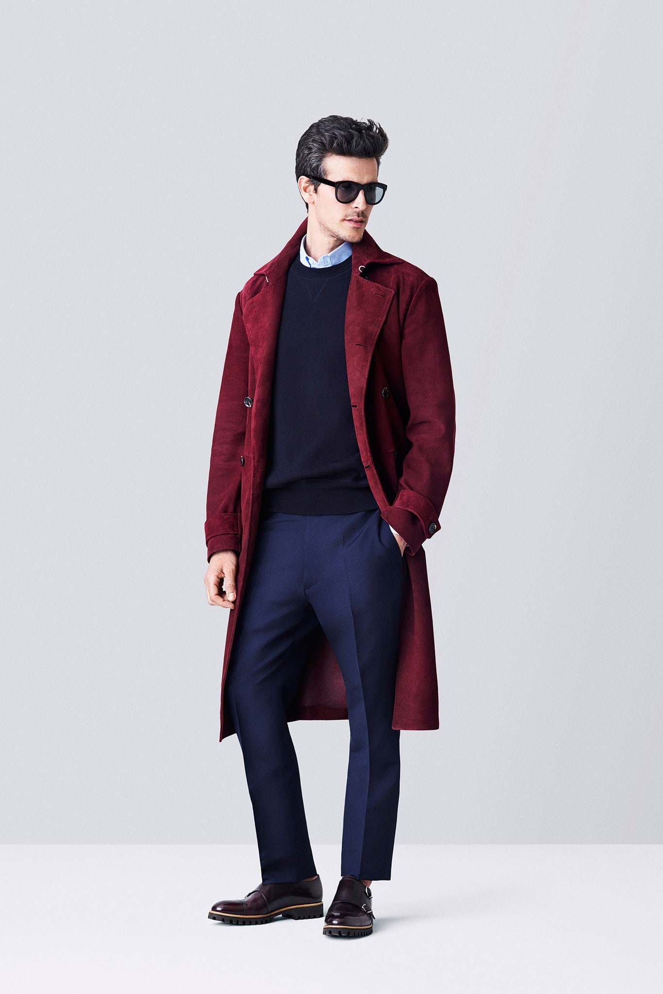 maroon suede tailored coat