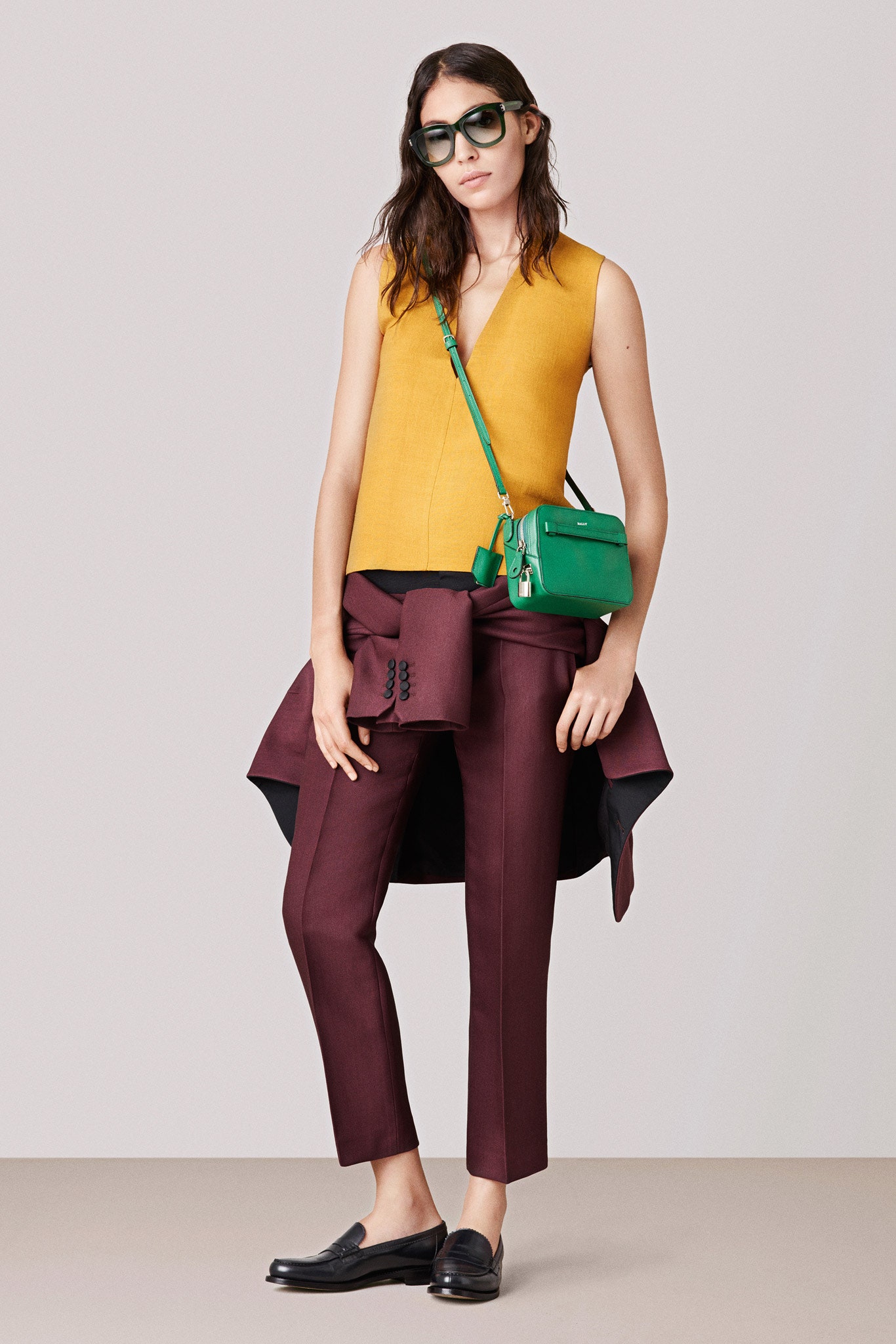 maroon cotton tailored straight-leg pants