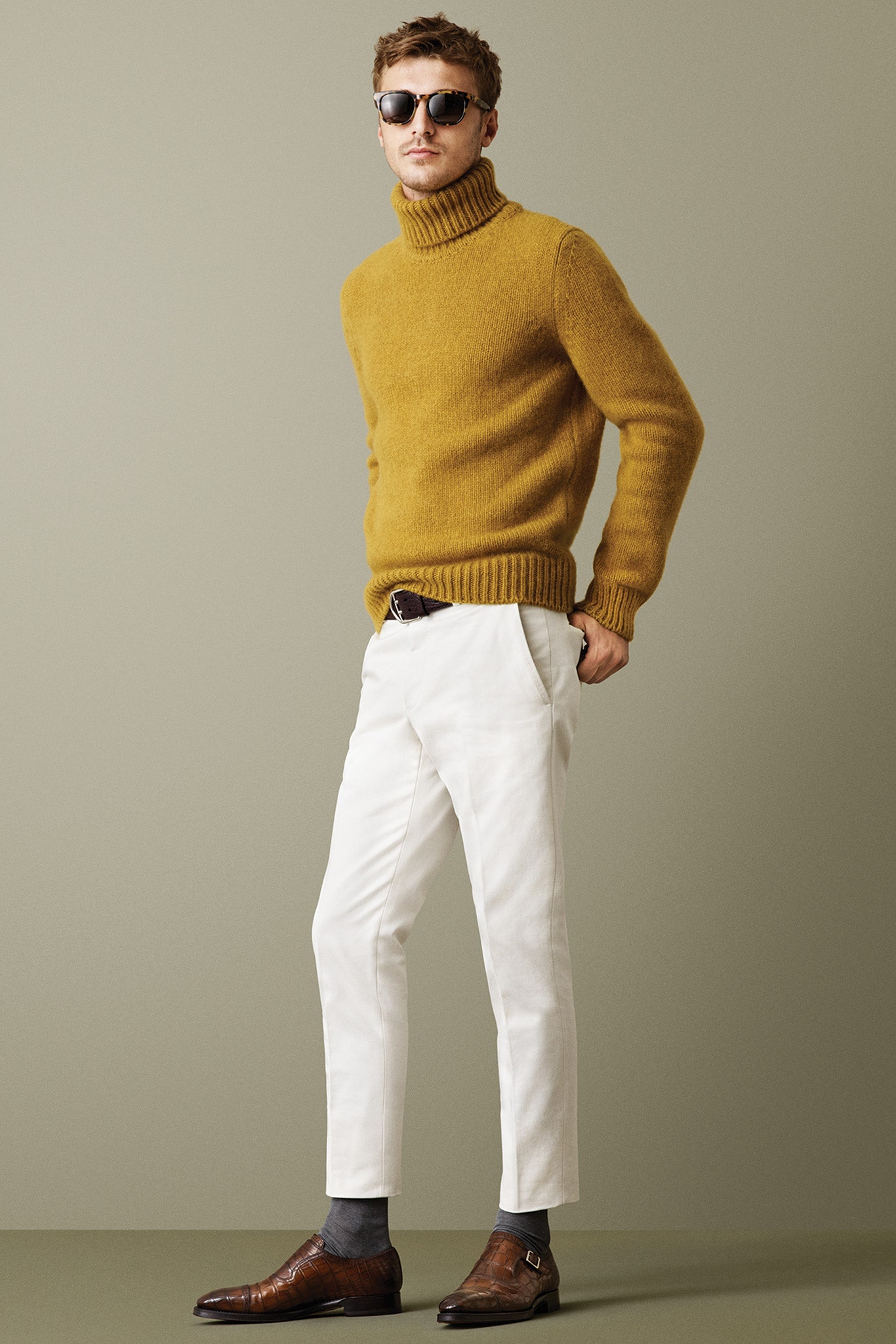 yellow wool turtleneck sweater