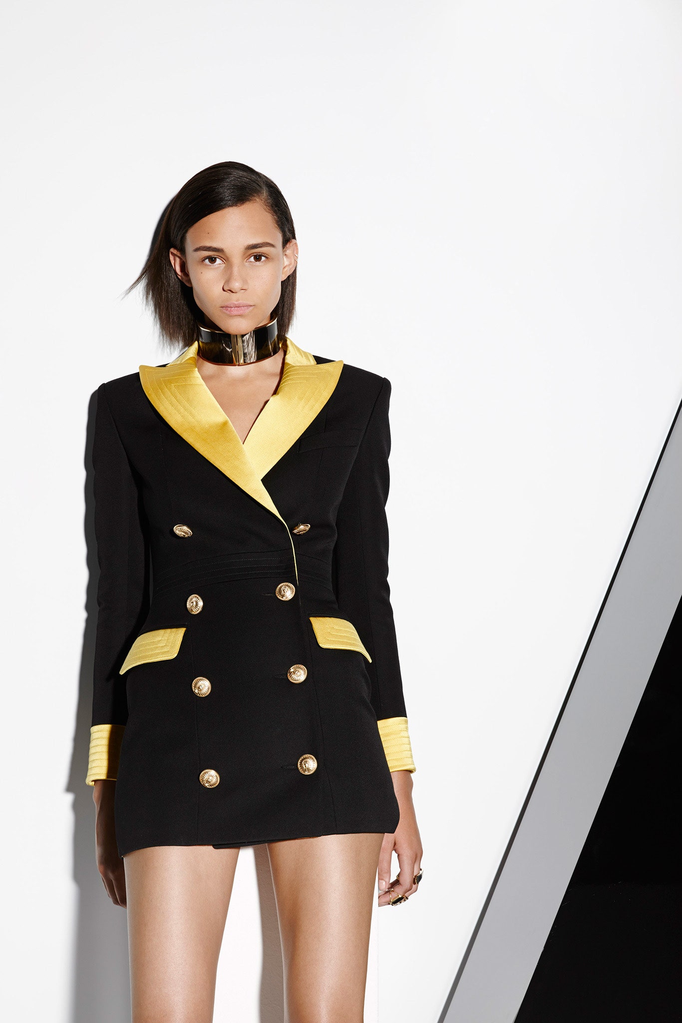 fitted black and yellow blazer