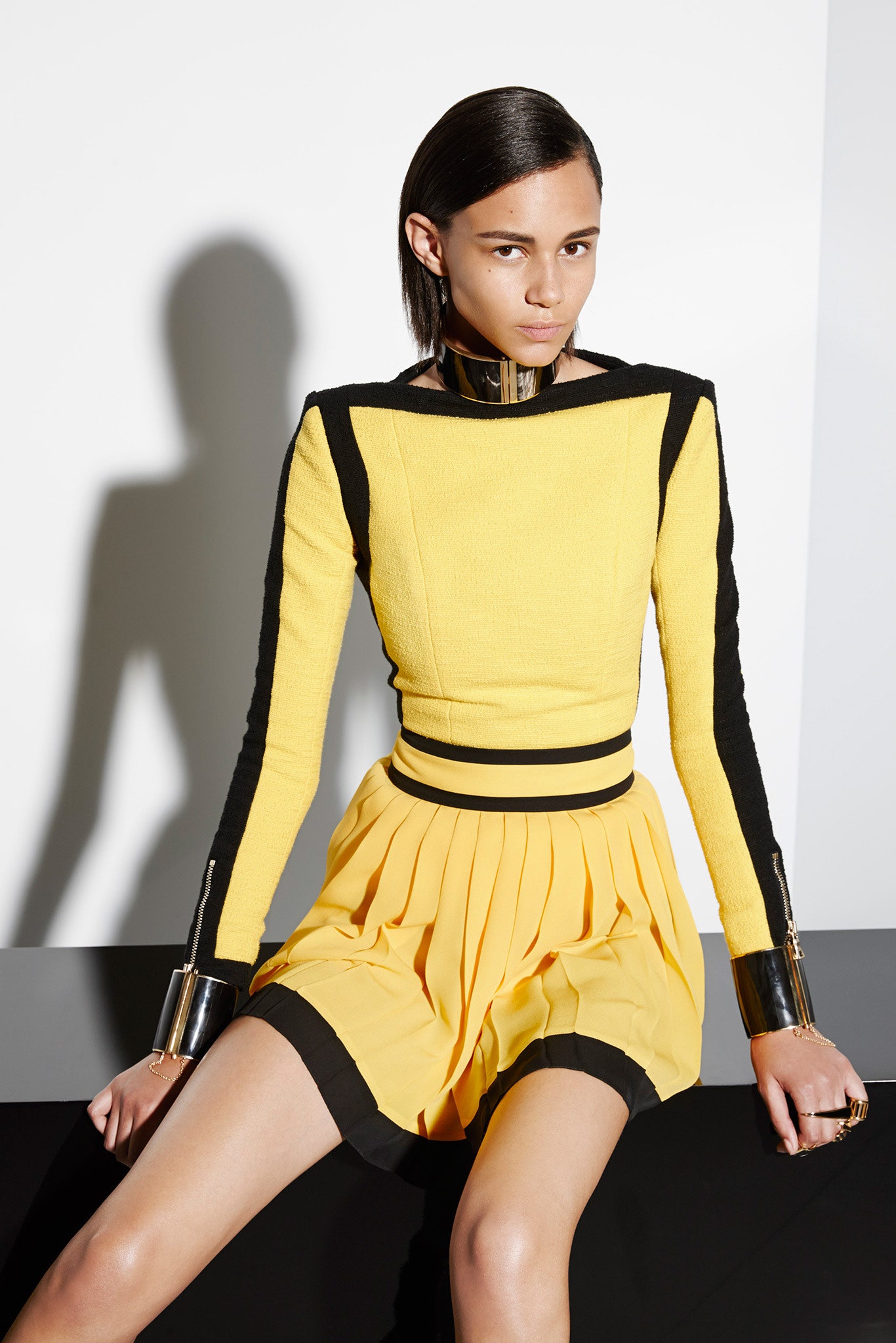 yellow fitted mini dress