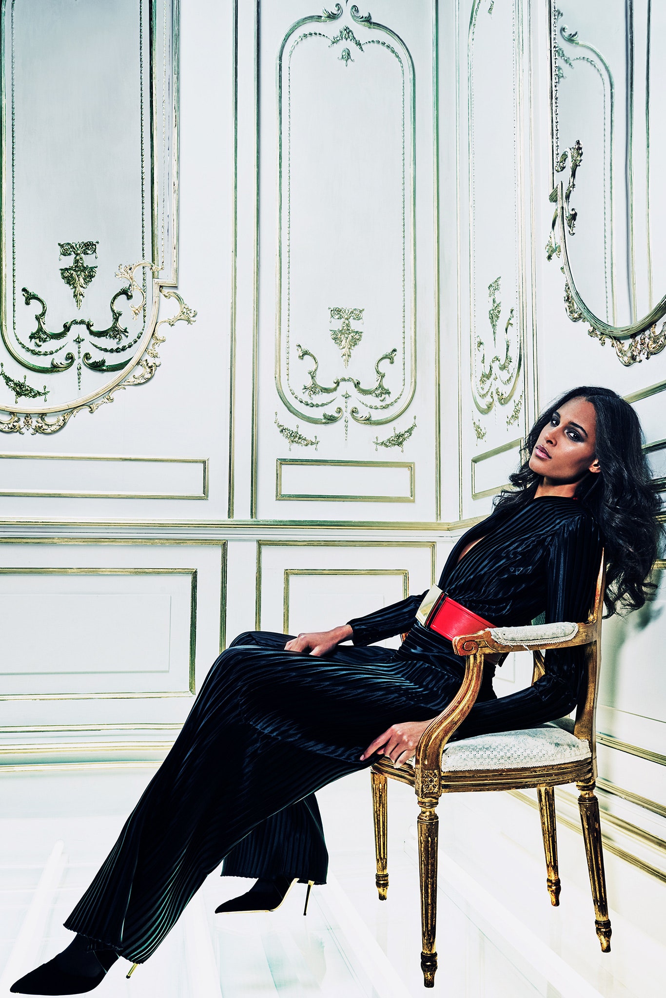 fitted black velvet long-sleeve dress