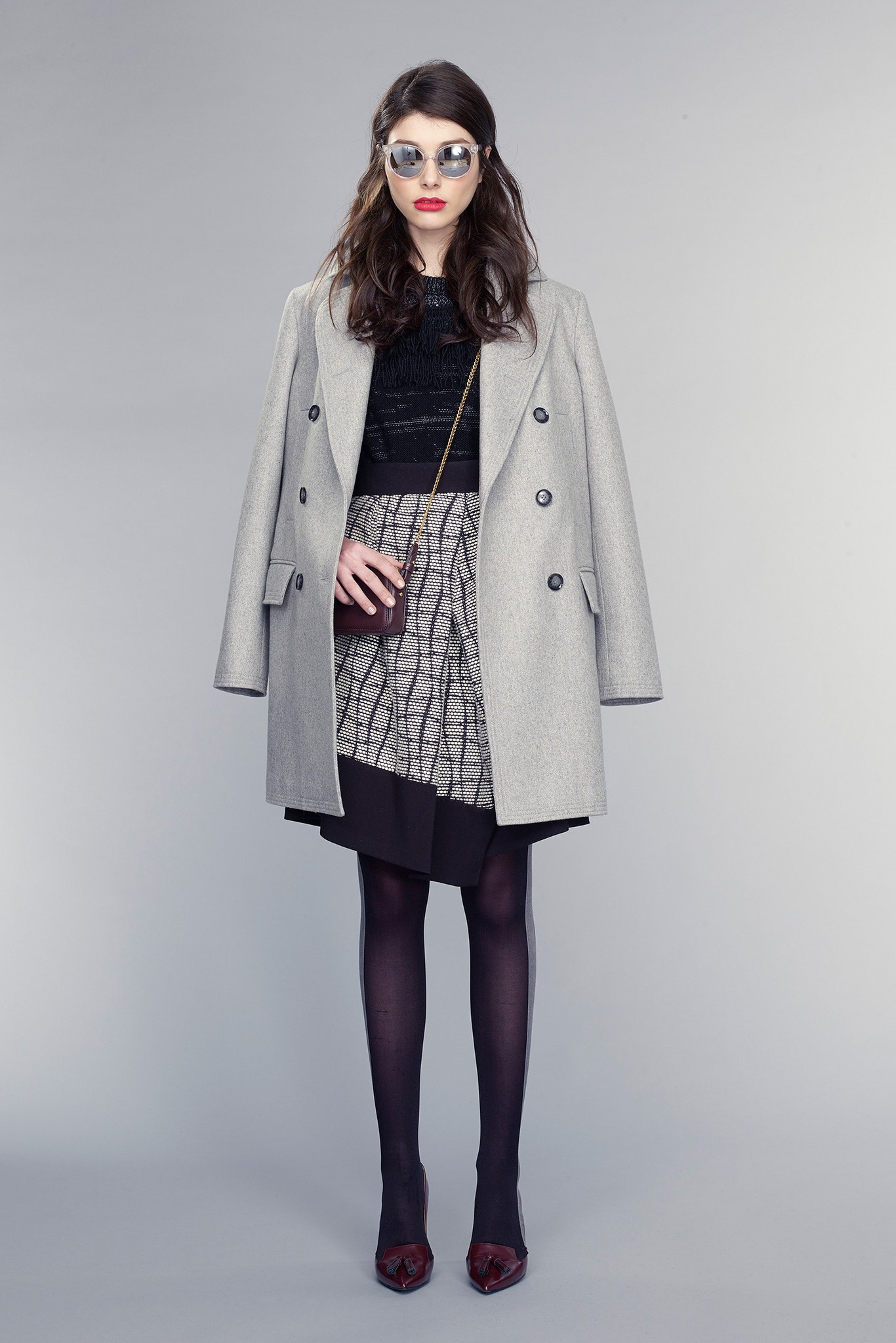 gray wool long-sleeve double-breasted structured buttoned coat