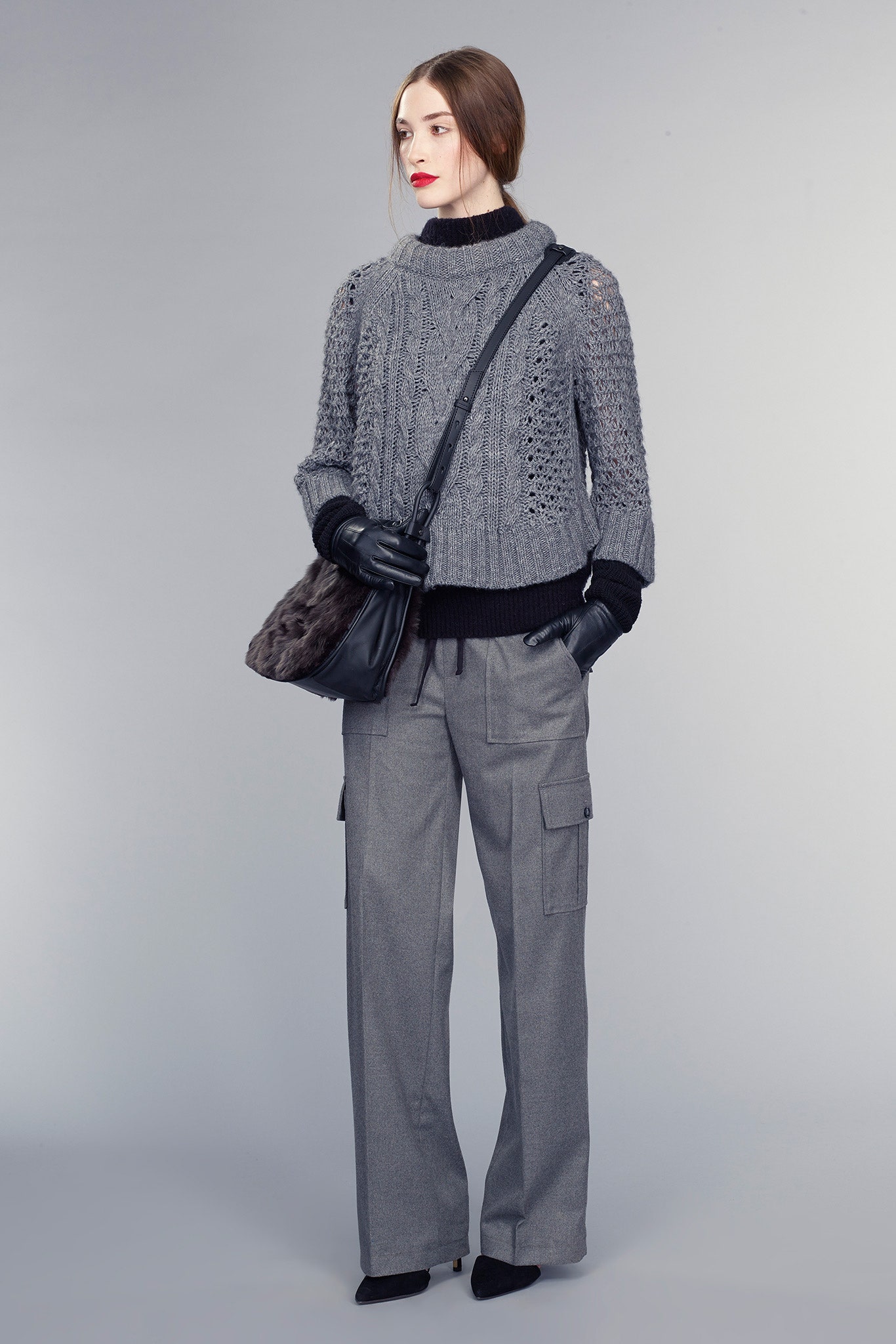 gray knitted sweater and cargo pants