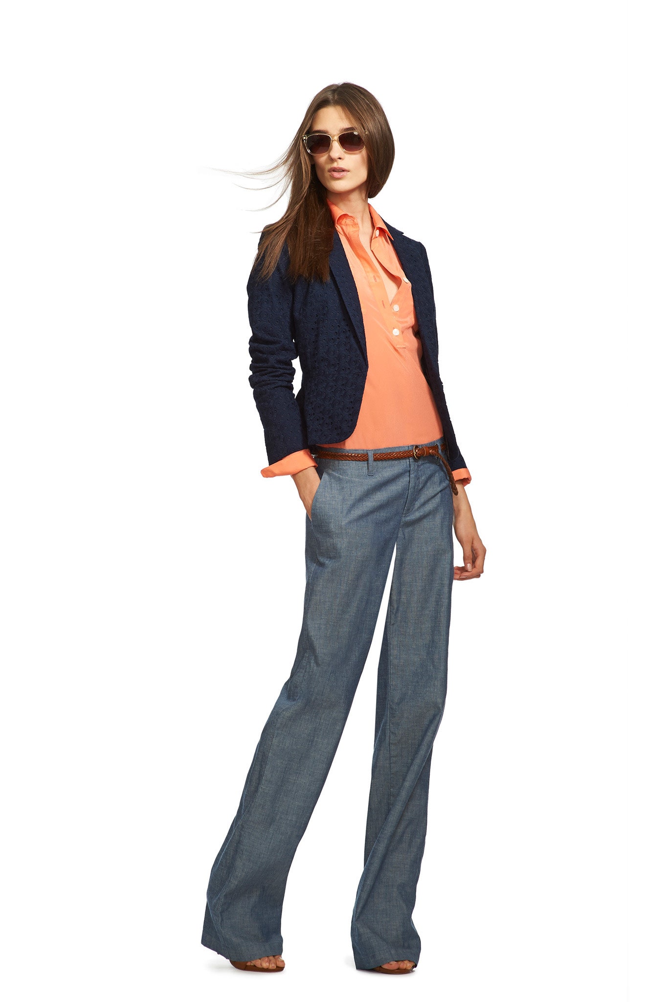 navy blazer orange shirt blue pants