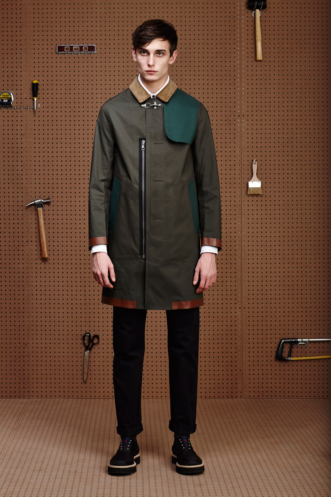 green cotton fitted coat with asymmetric detail
