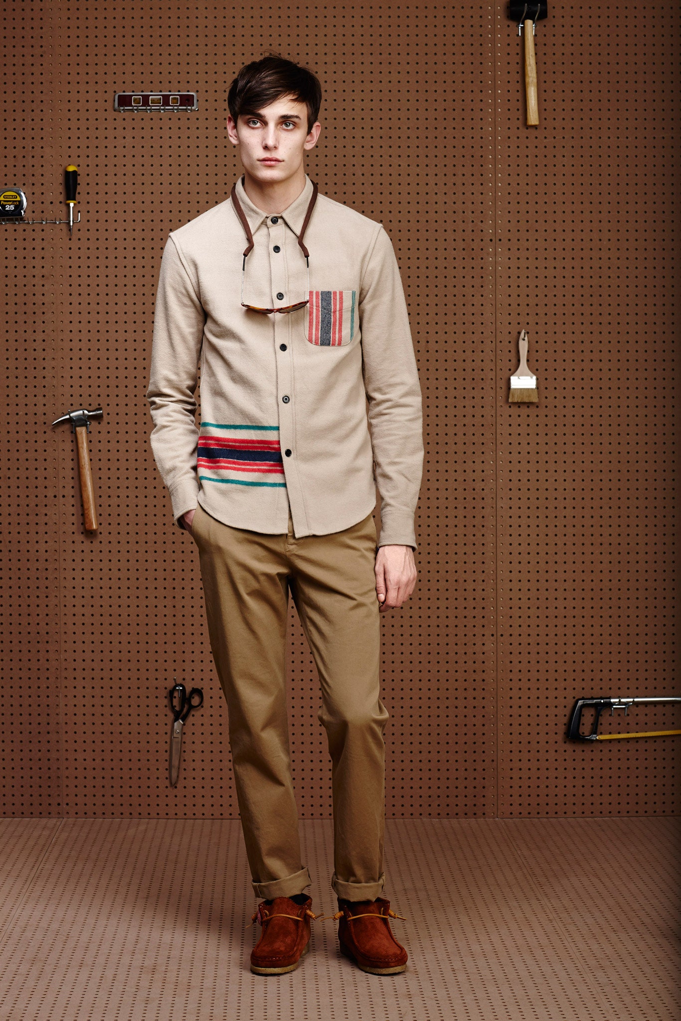 beige cotton shirt with striped detail