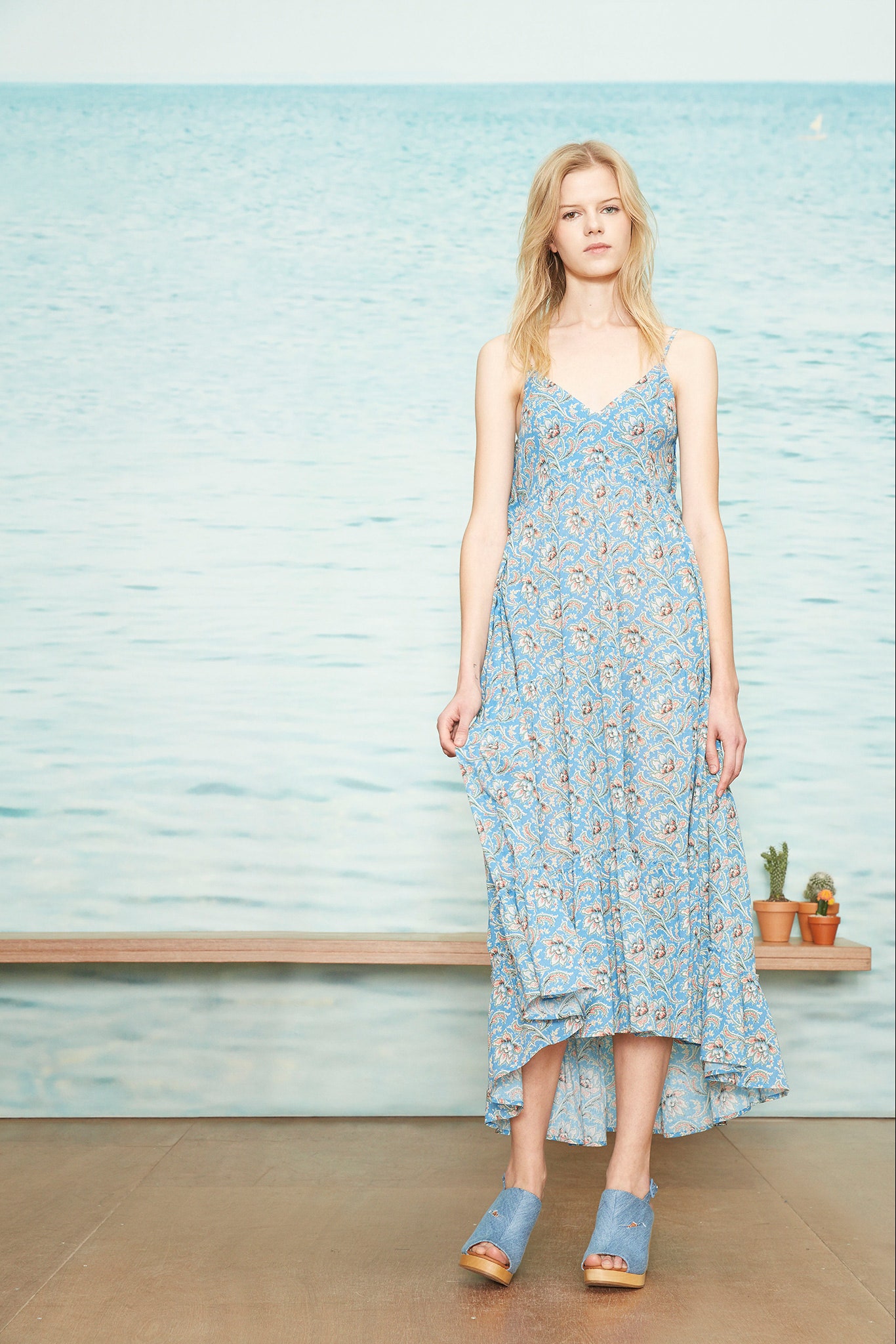 blue cotton sleeveless dress
