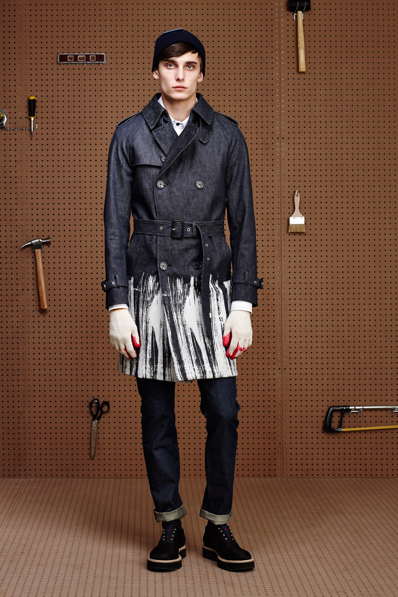 blue denim trench coat