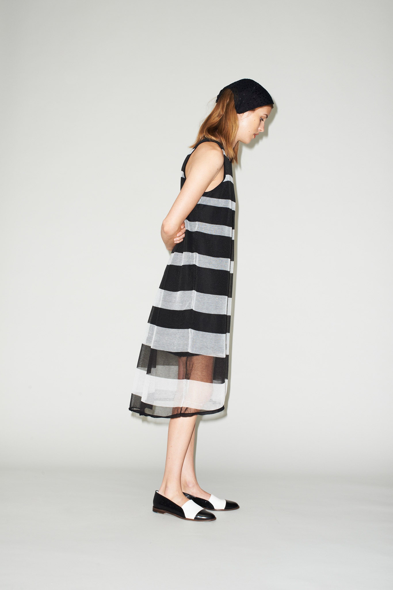 black and white striped midi dress