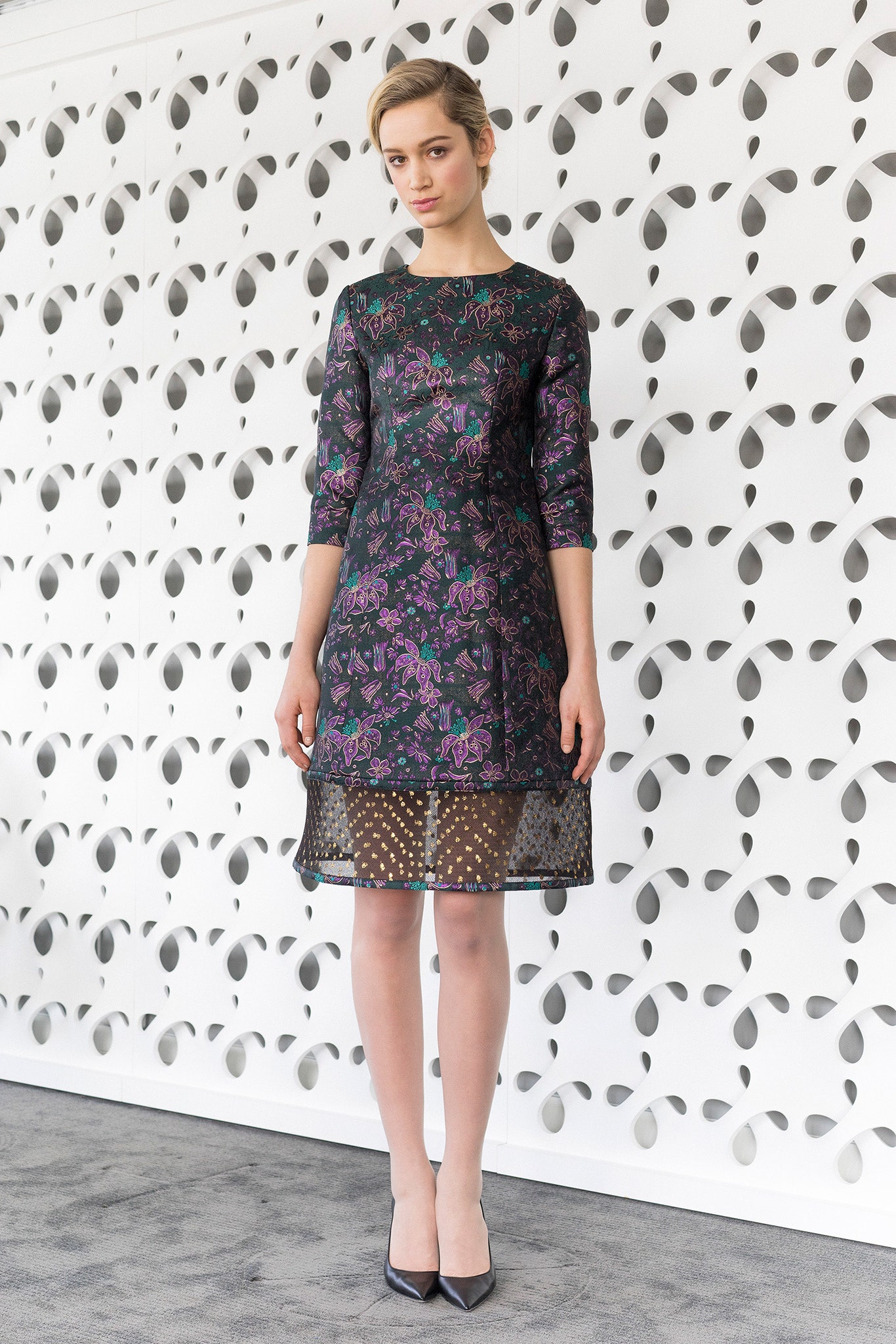 black lace embroidered midi dress