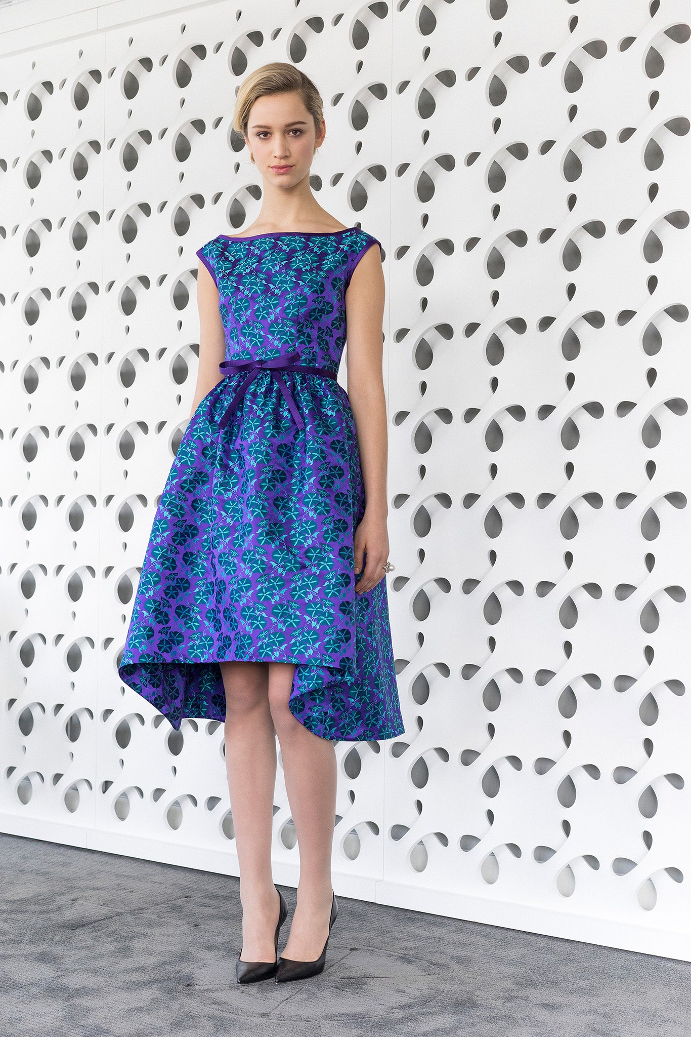 blue green printed midi dress