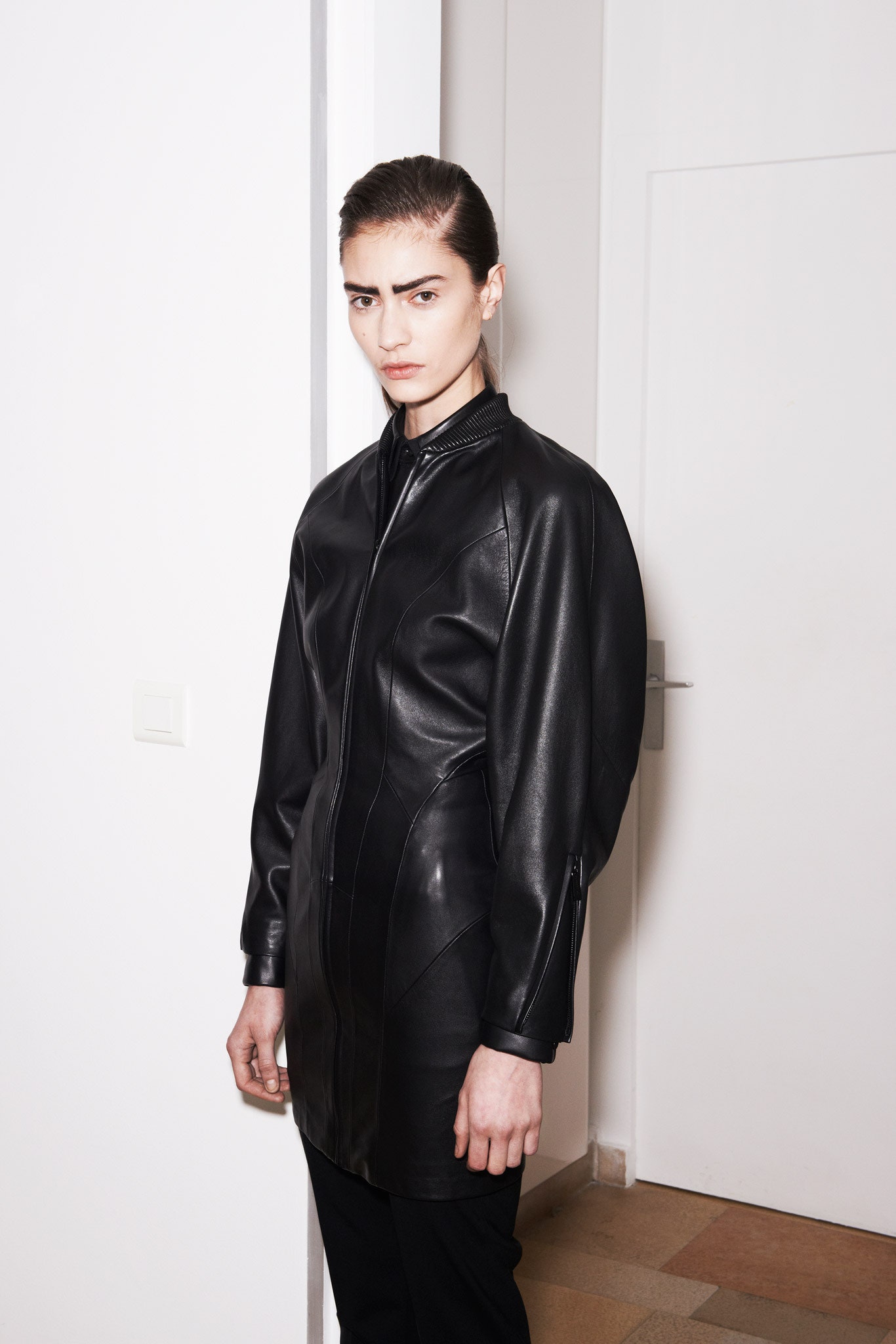 black leather fitted dress