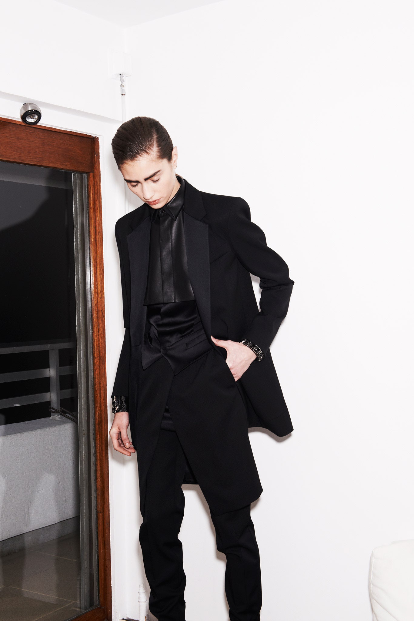 black tailored silk suit