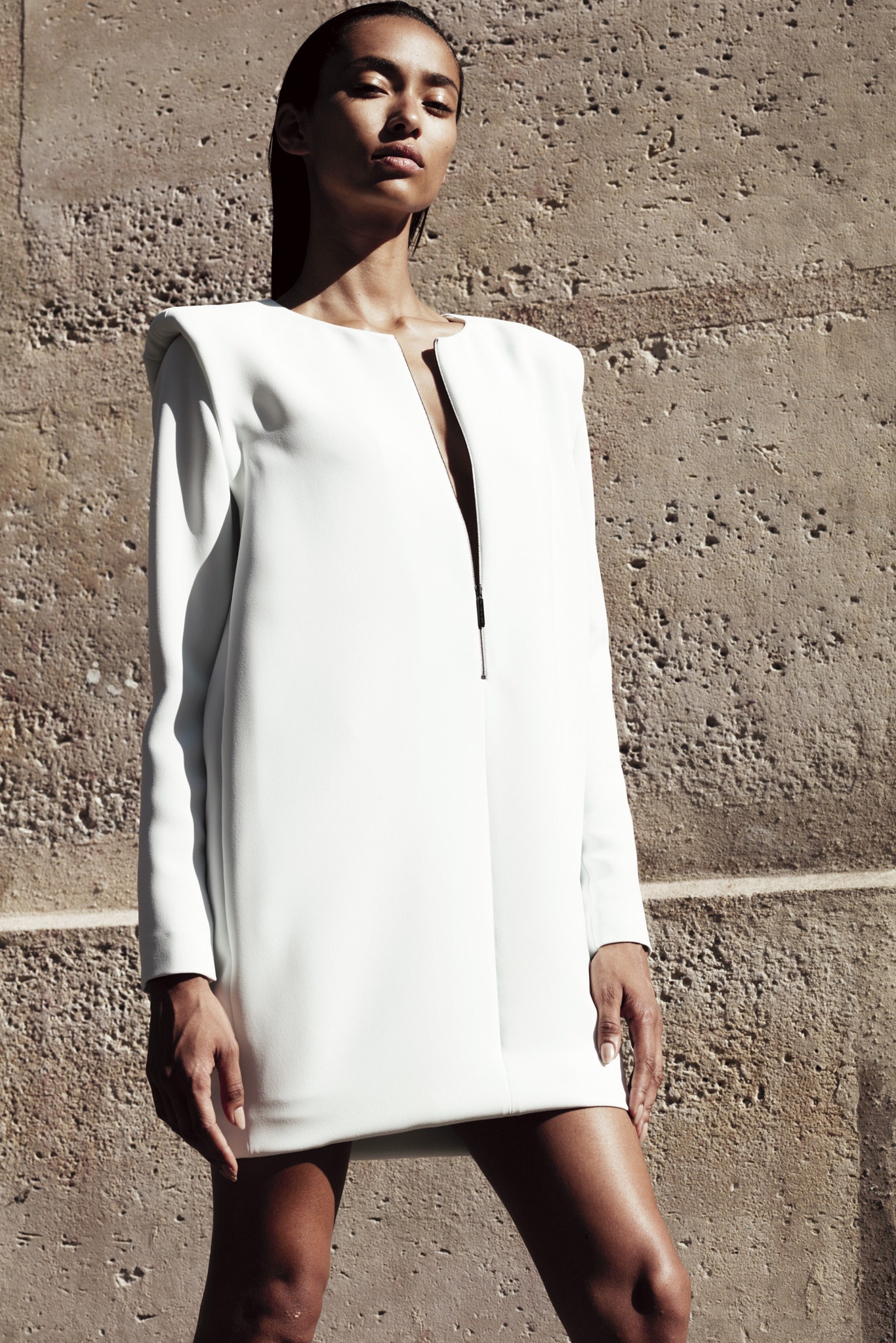 fitted white neoprene mini dress