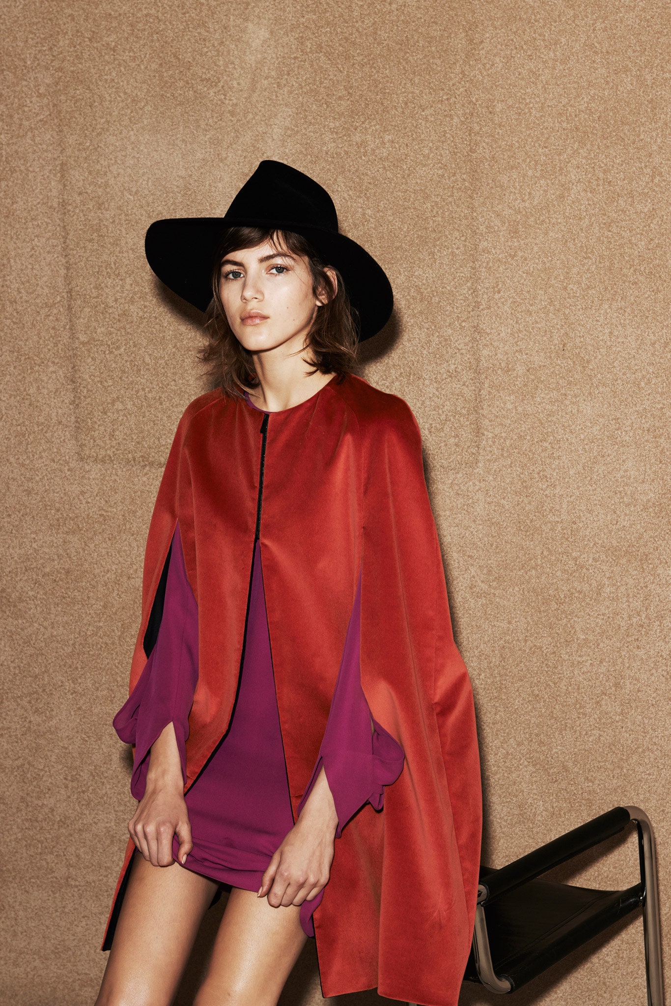 purple silk sleeveless v-neck fitted straight-leg mini dress
