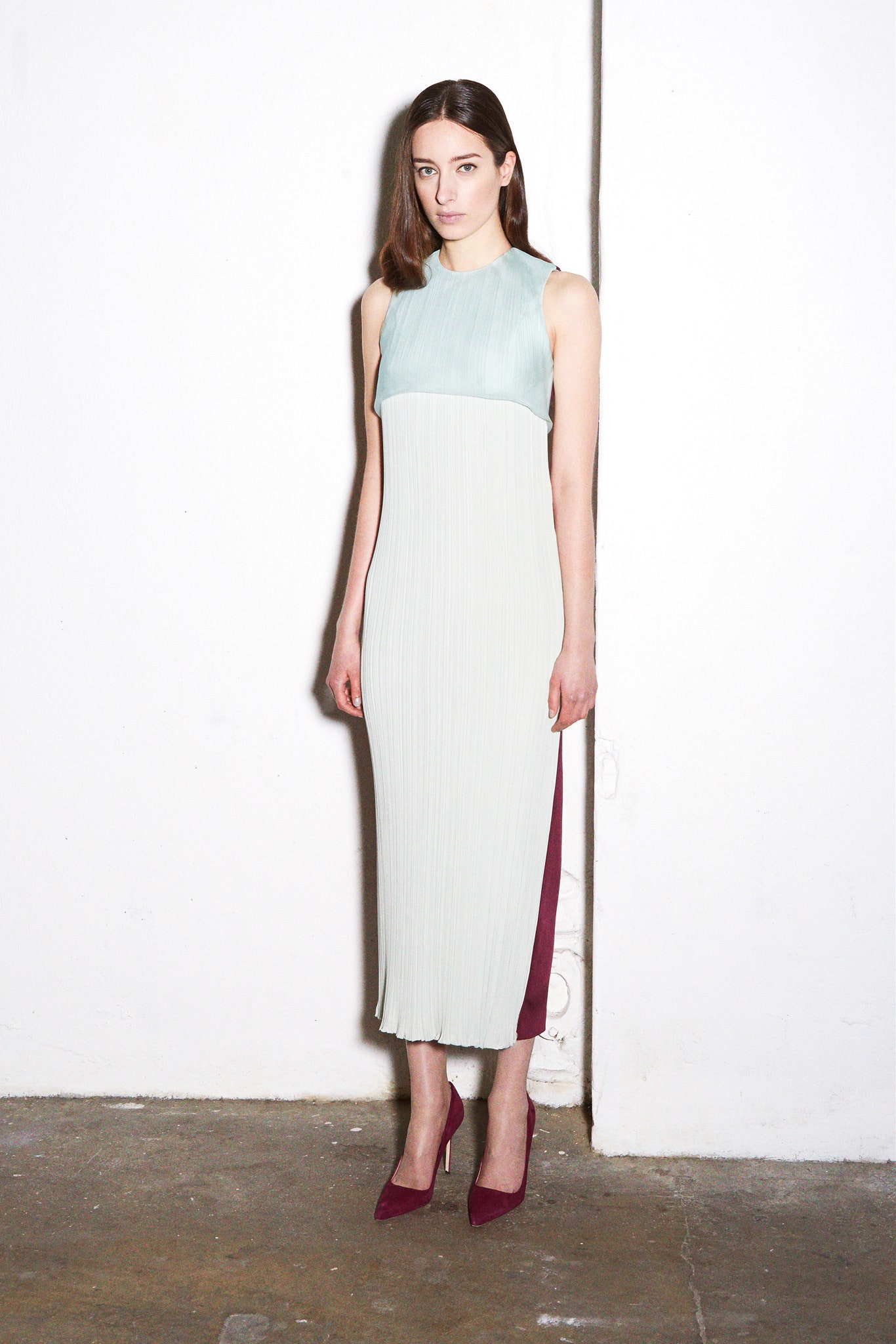 light blue pleated midi dress
