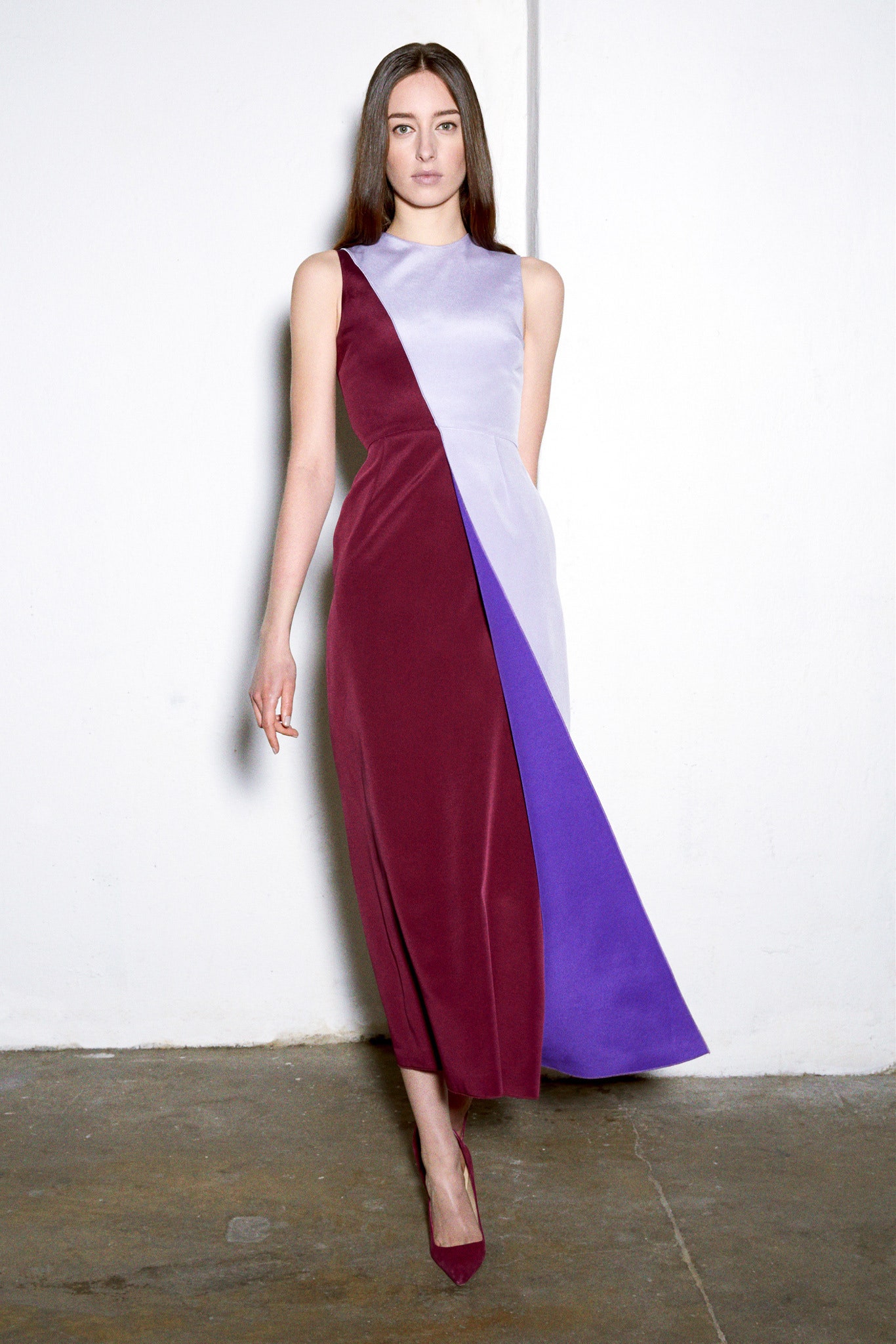 color-blocked silk midi dress