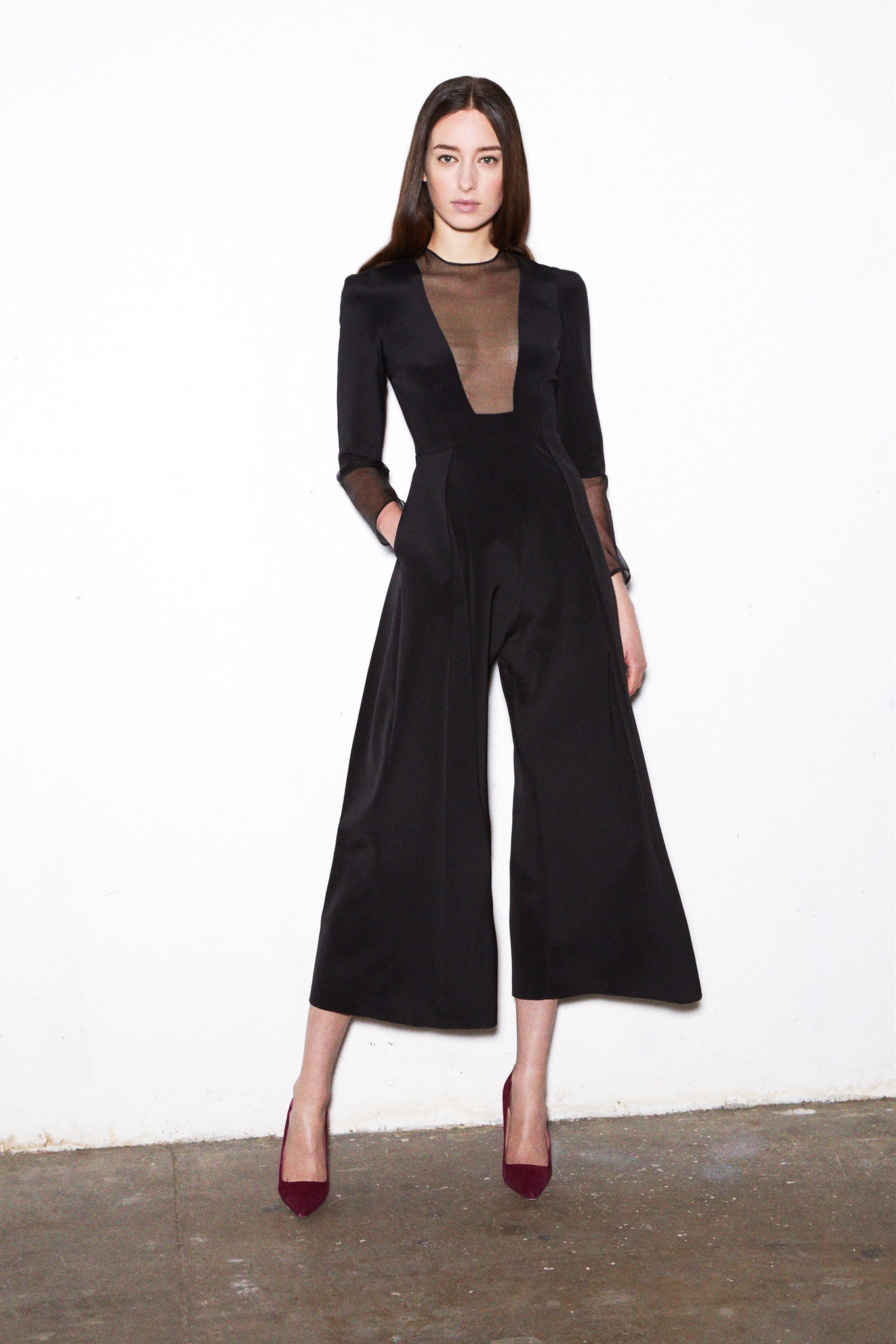 black silk fitted jumpsuit