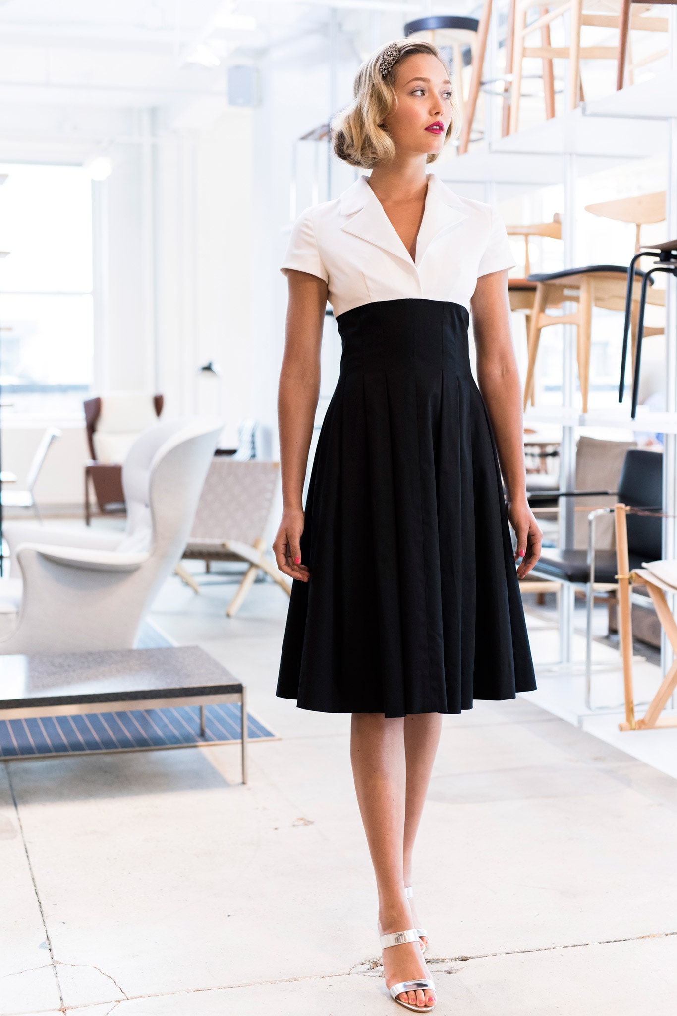 black and white fitted dress