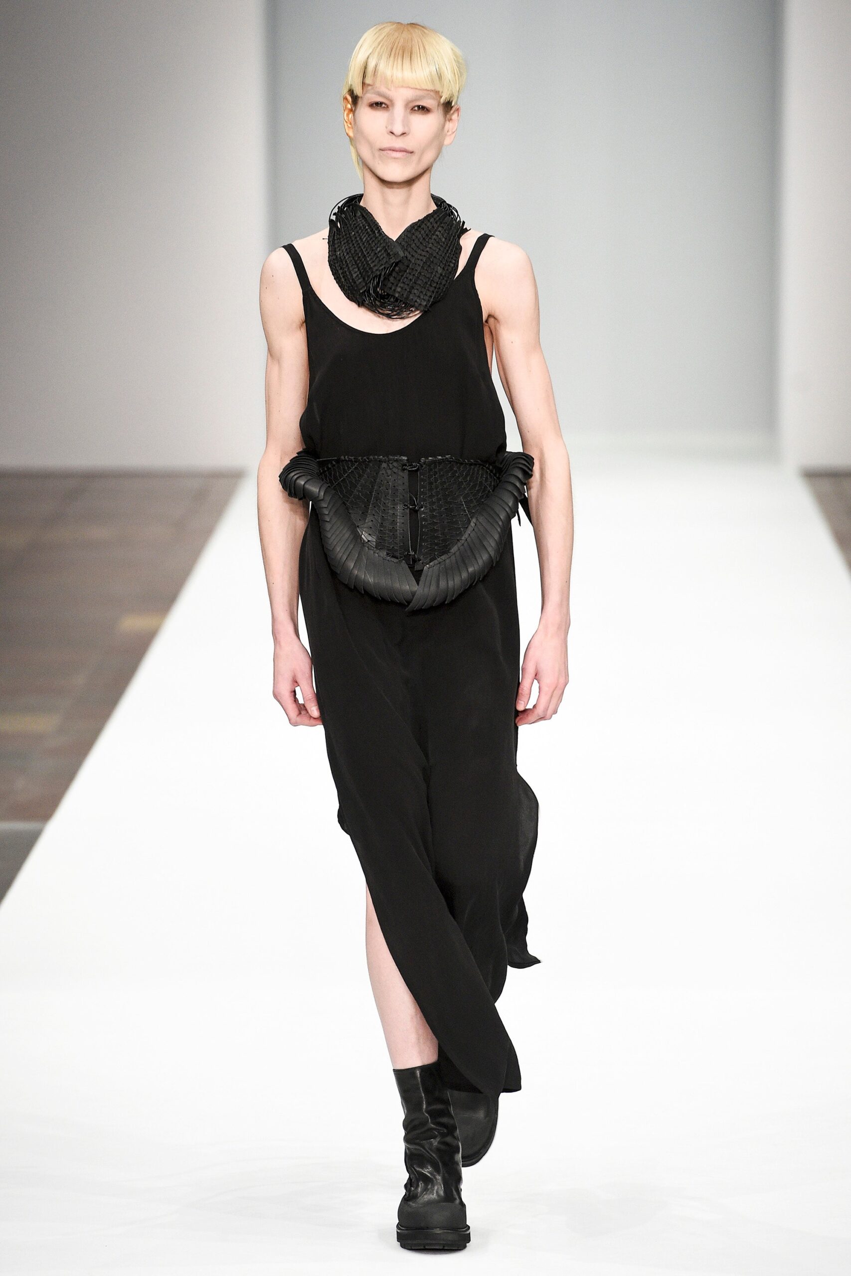 black silk midi dress with accessories