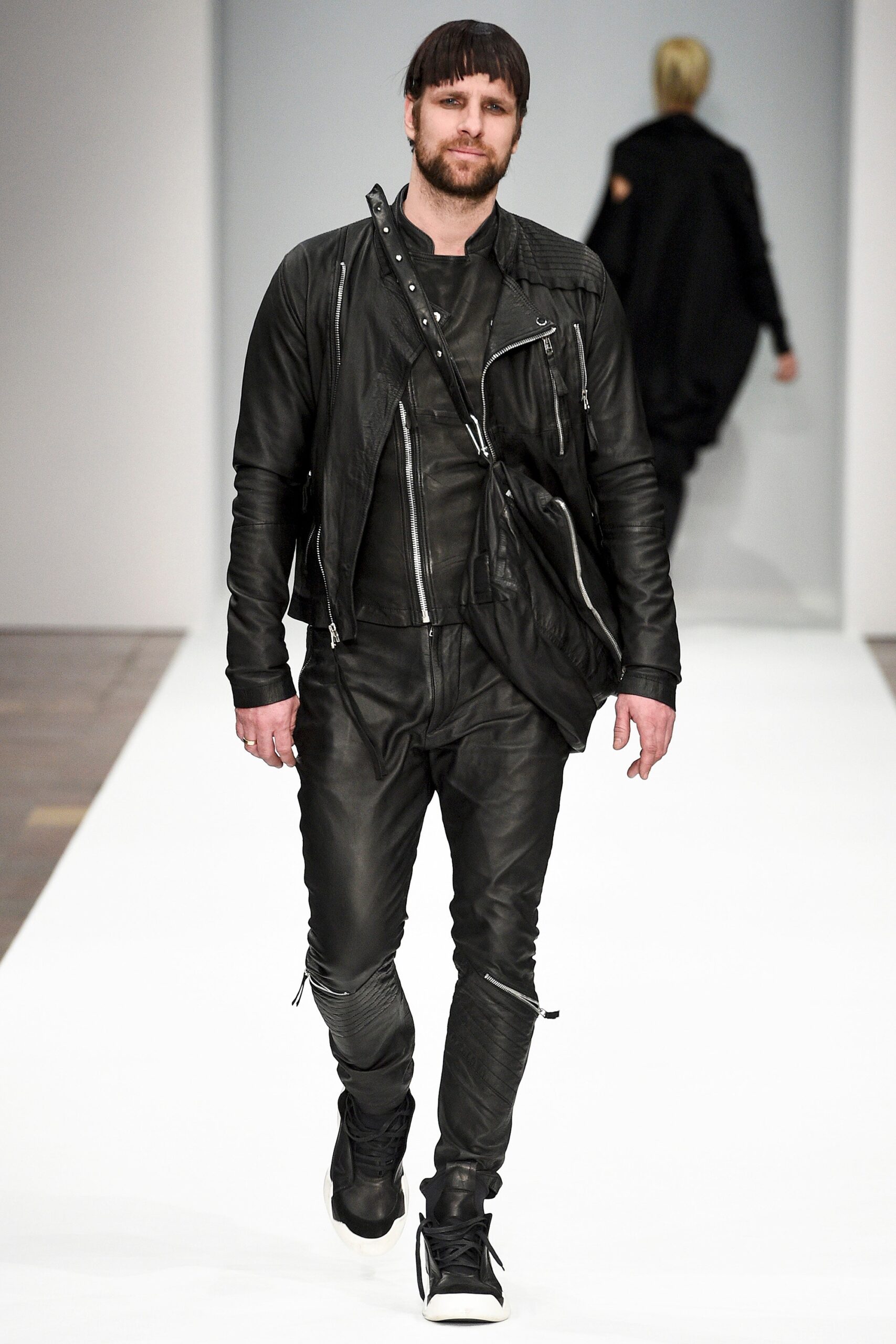 black leather outfit with bag