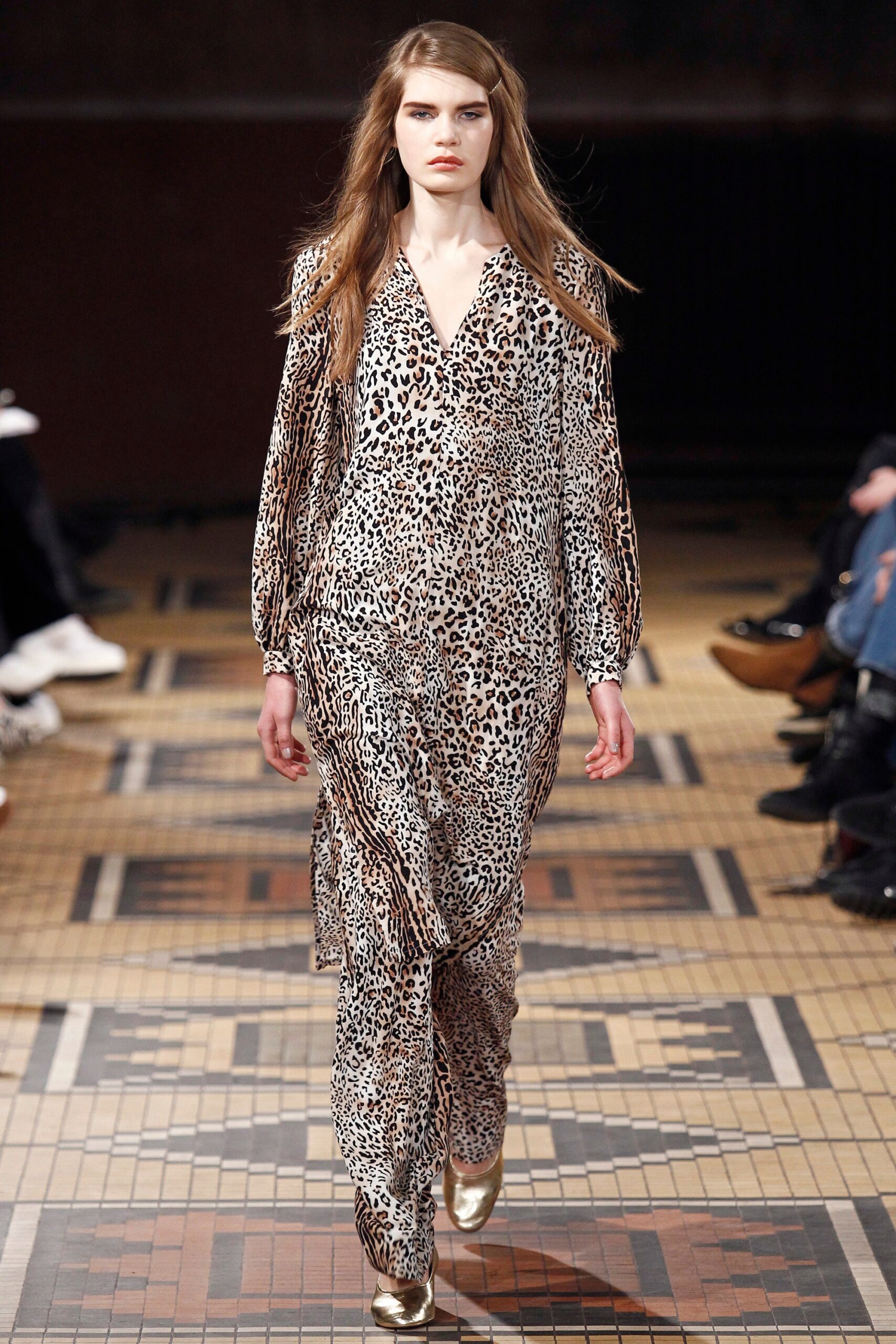 brown beige animal-print midi dress