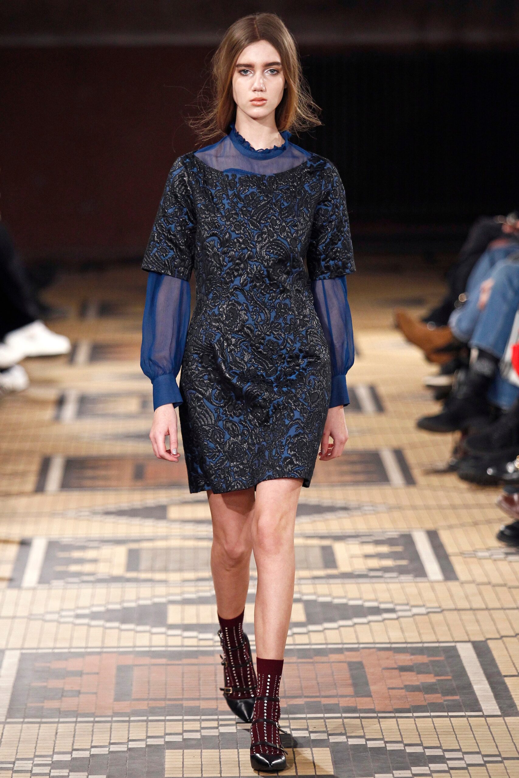 blue black embroidered mini dress