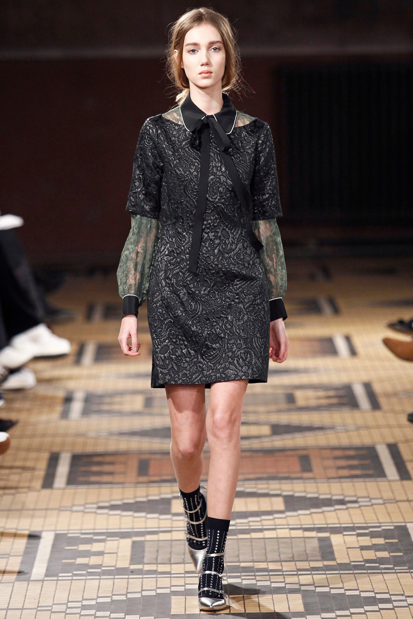 black lace collared mini dress