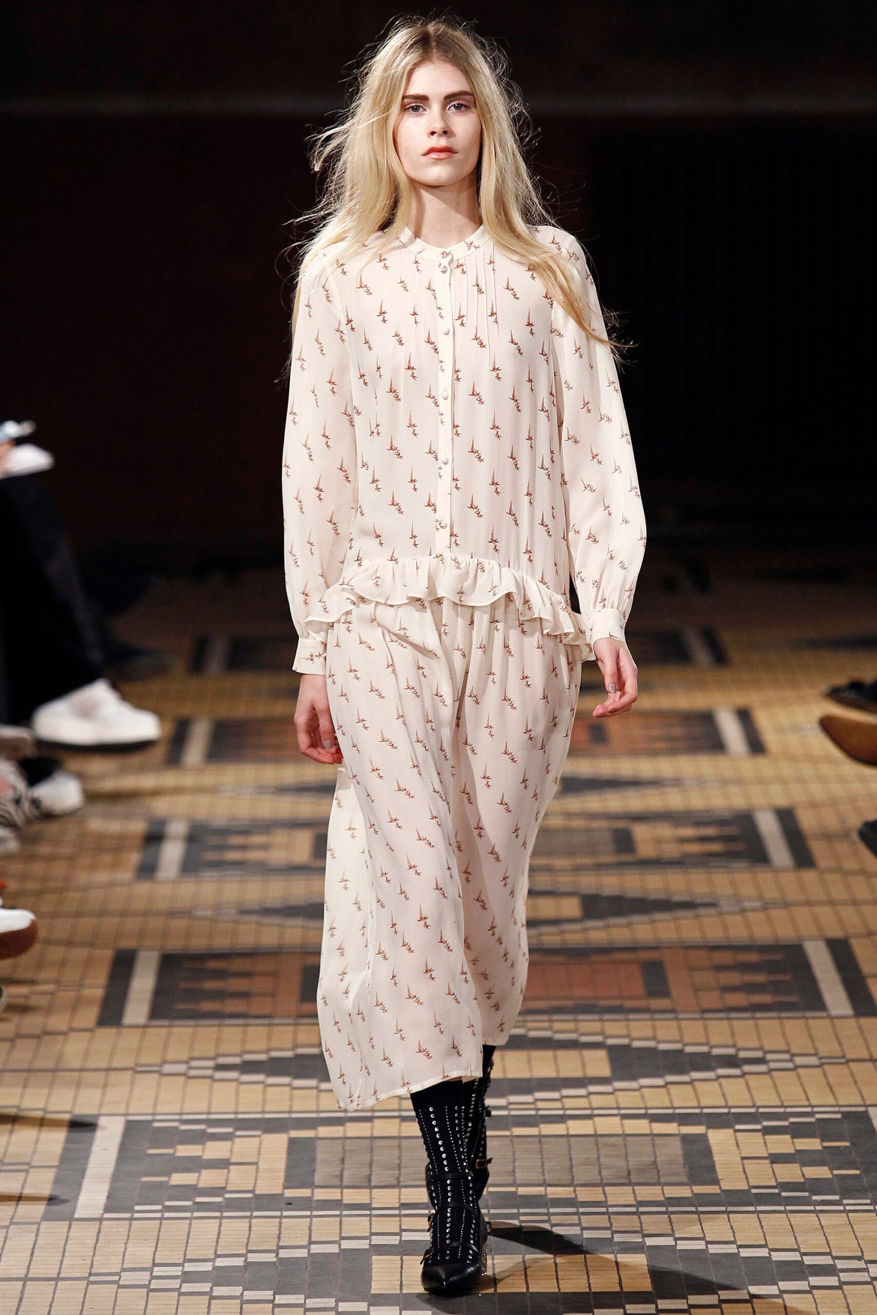 white beige ruffled midi dress