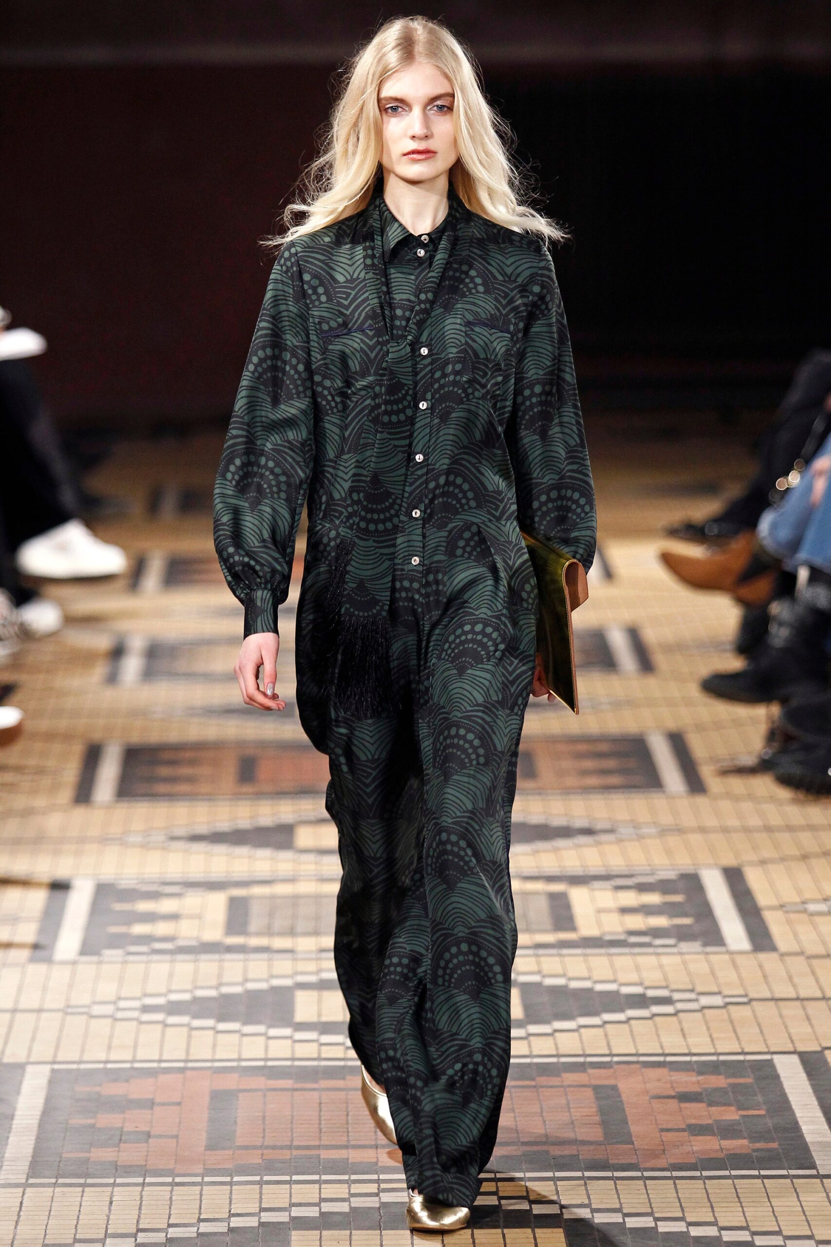 green and black printed jumpsuit