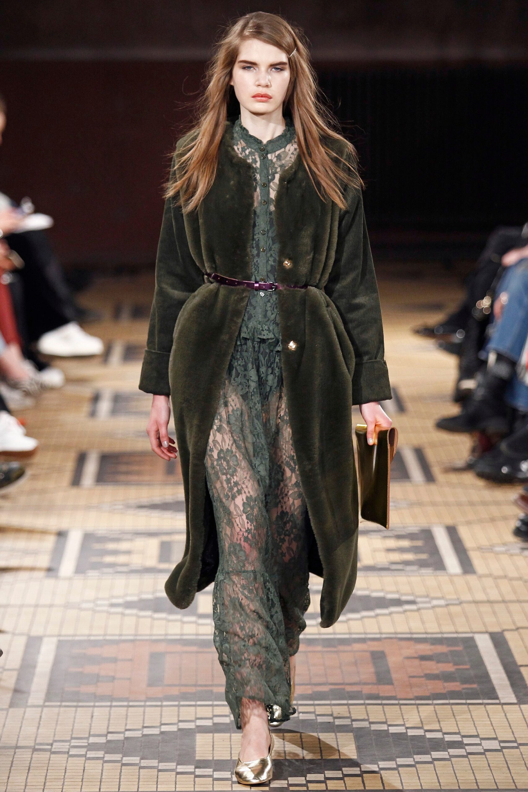 green velvet coat and lace dress