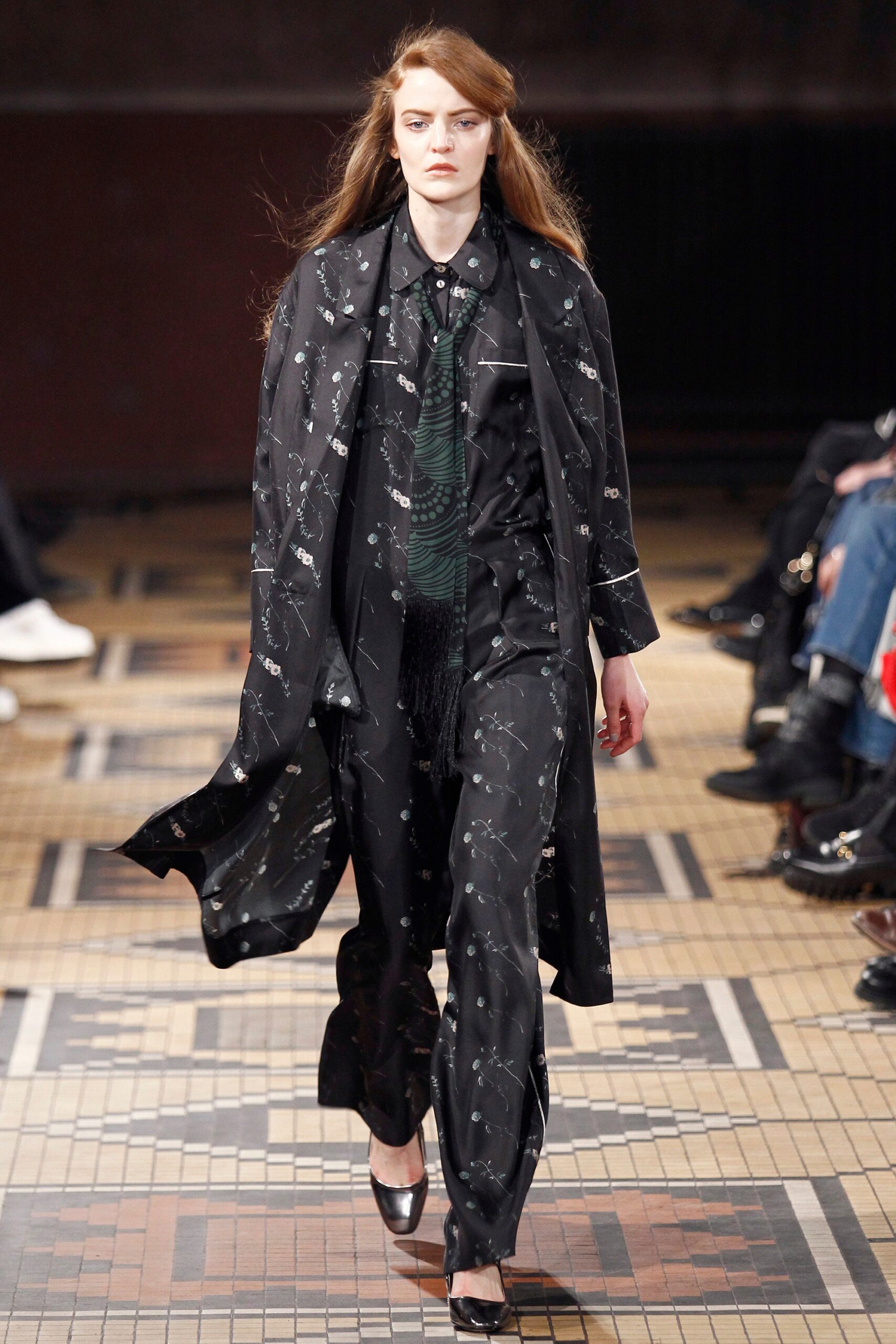 black silk coat and shirt ensemble
