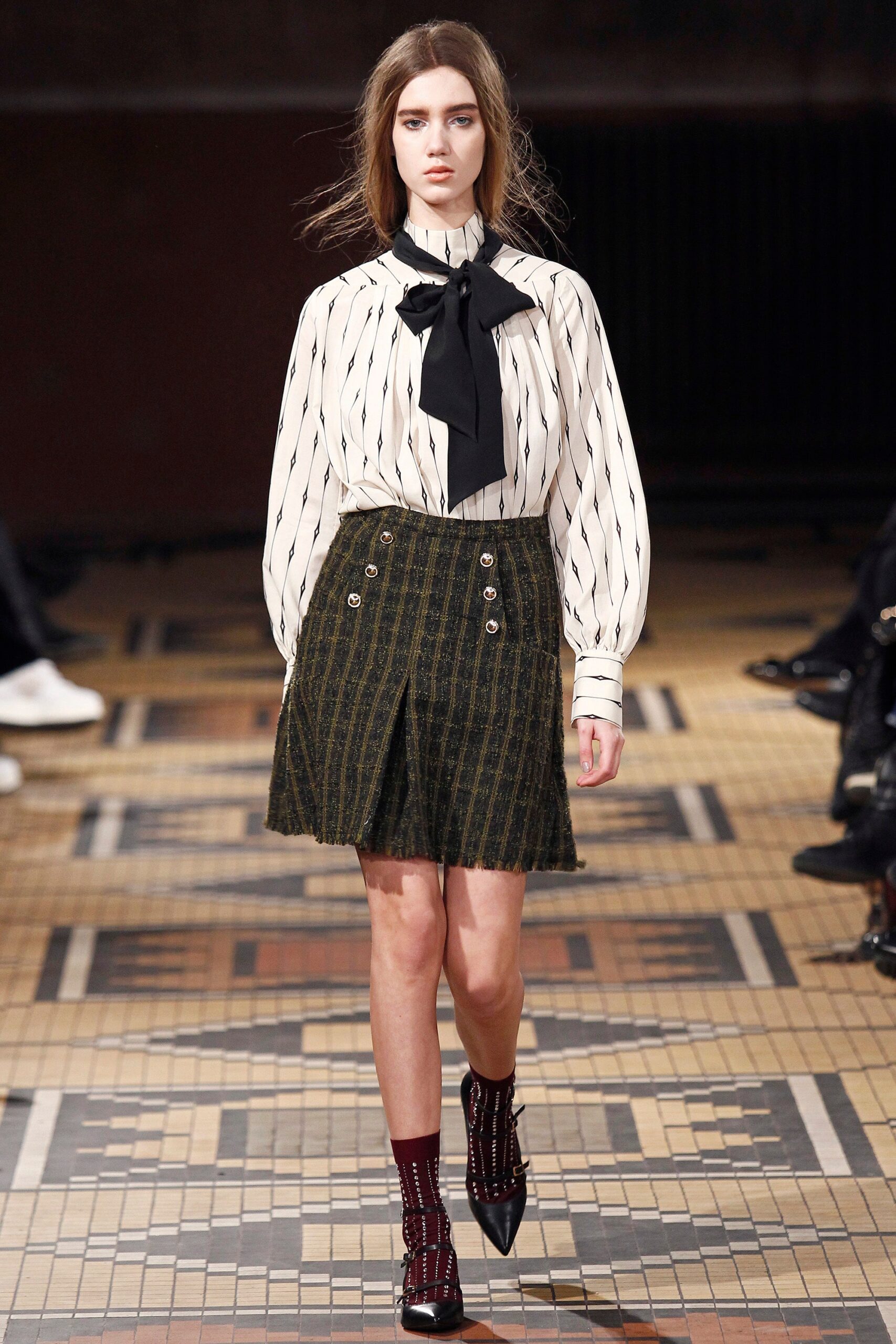 white collared shirt and green pencil skirt