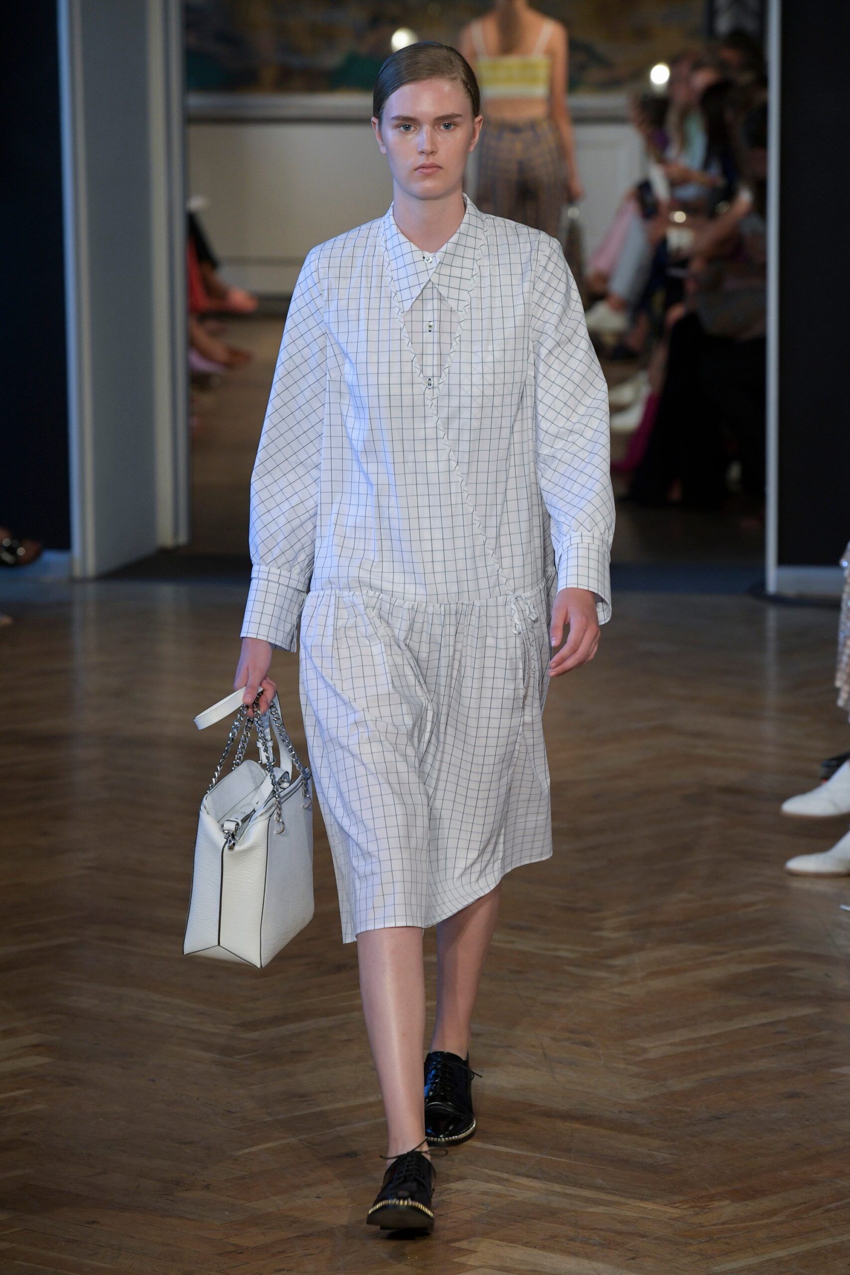 relaxed white gray checked dress