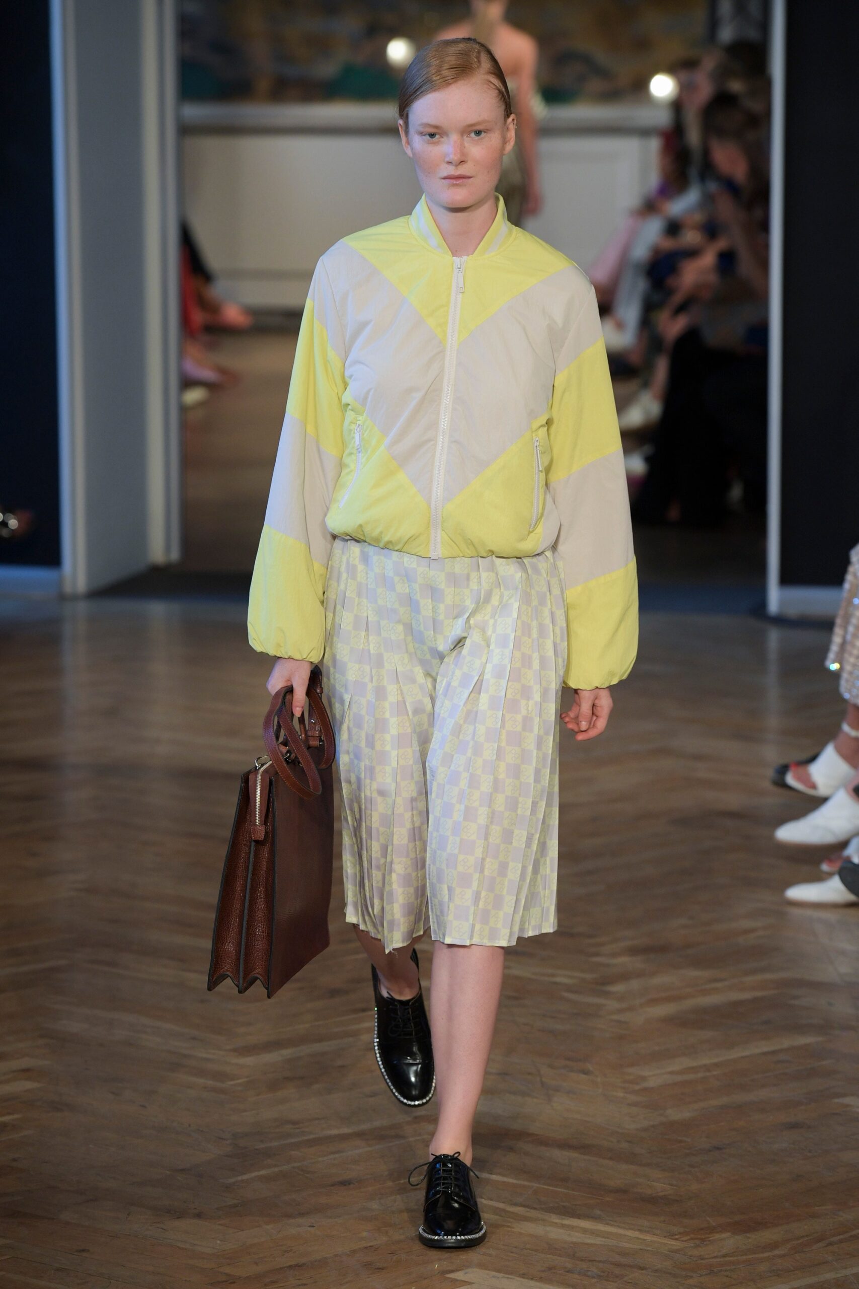 yellow and gray color-blocked jacket