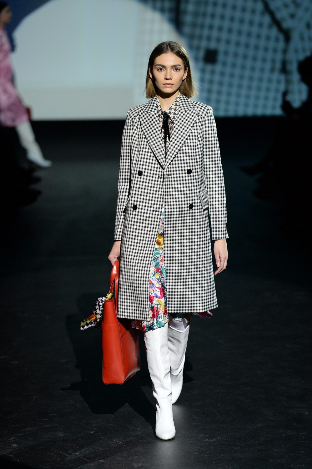 checked coat with multi dress