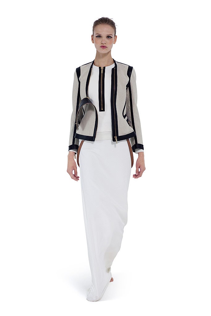 beige cotton long-sleeve collared tailored zippered jacket
