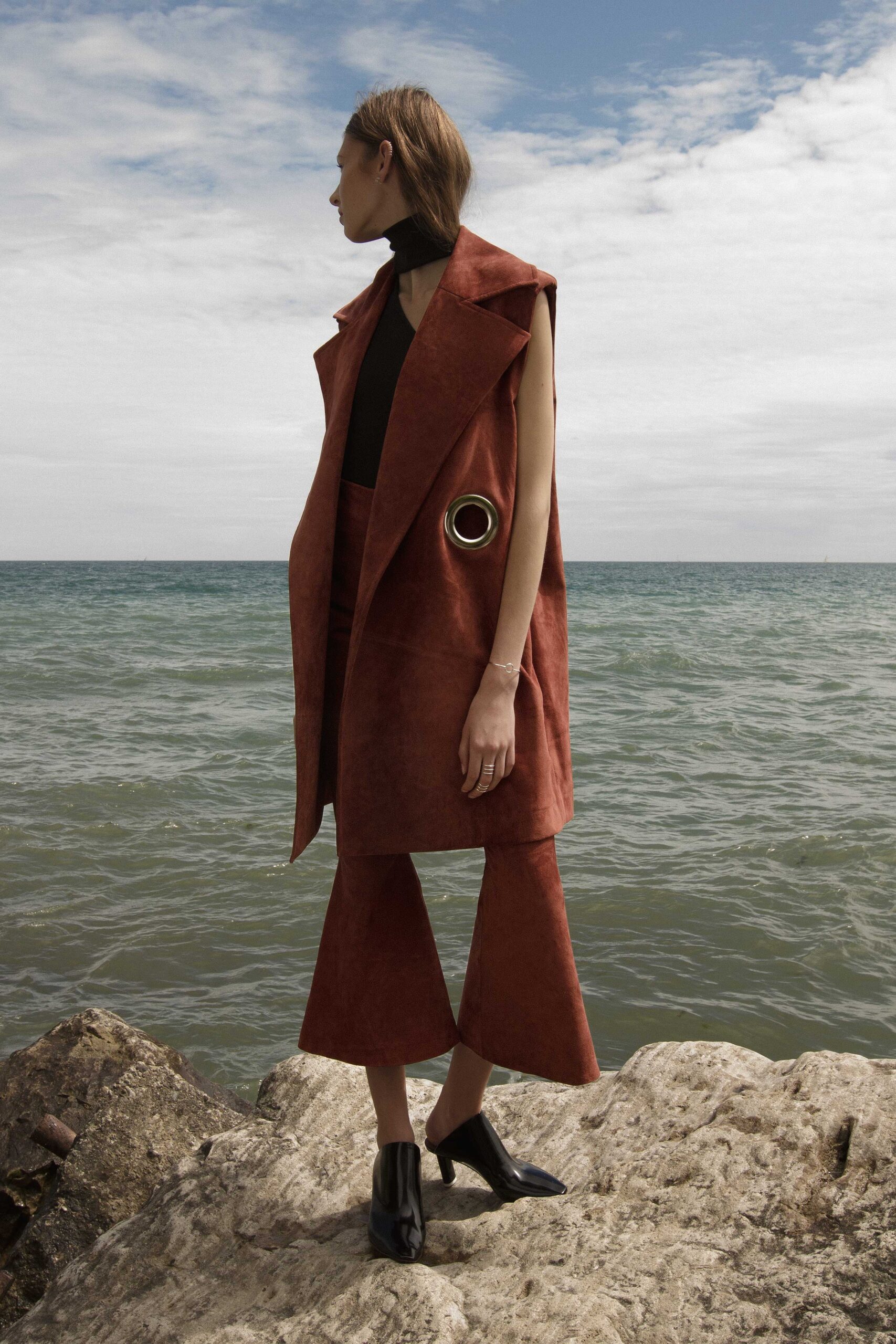 brown suede longline vest