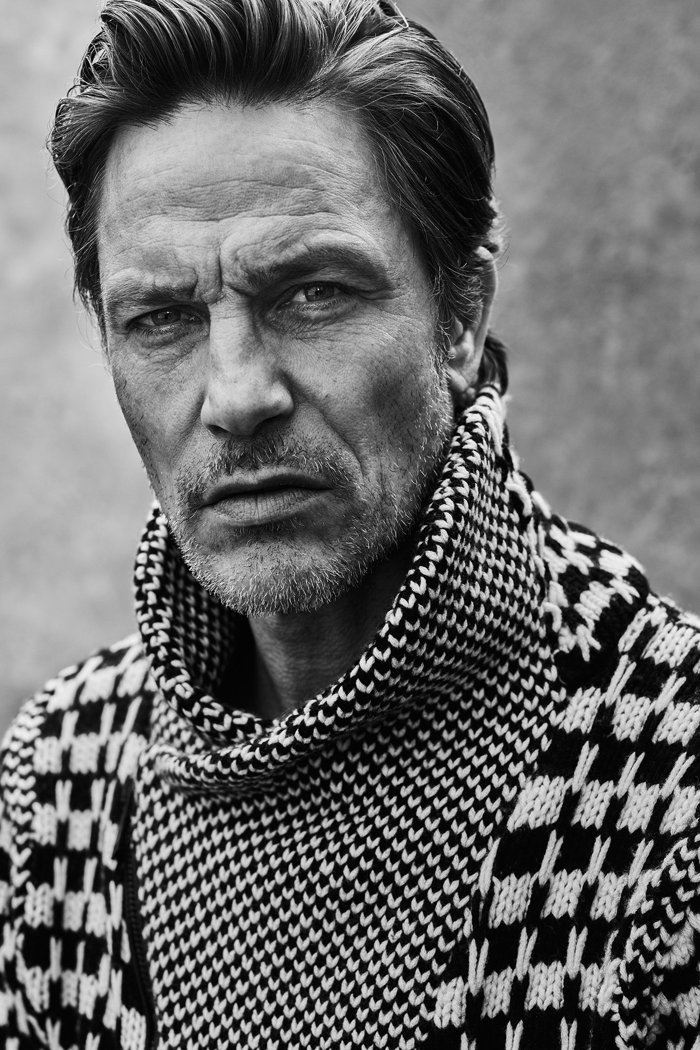 black white checked turtleneck sweater