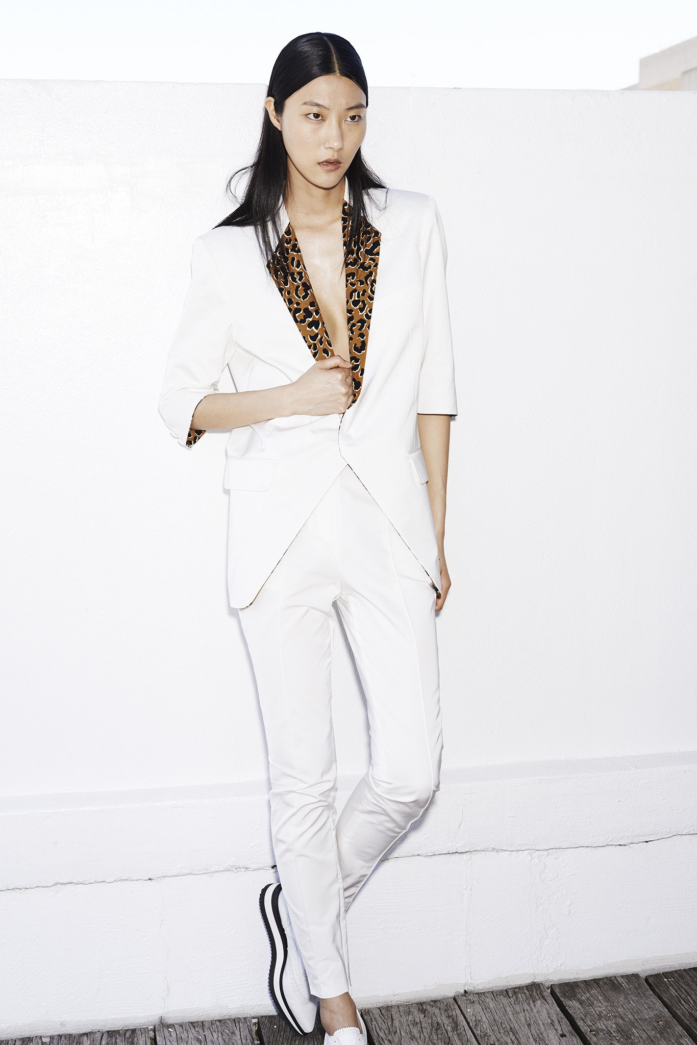 white tailored blazer and pants