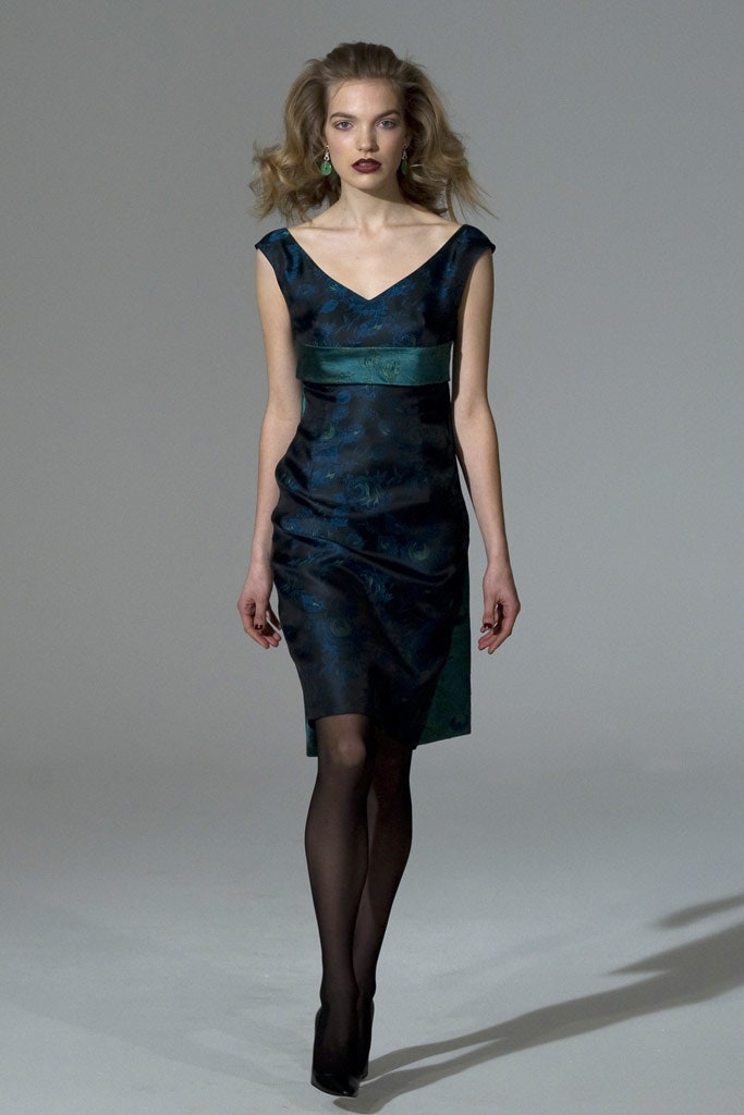 fitted blue green silk dress