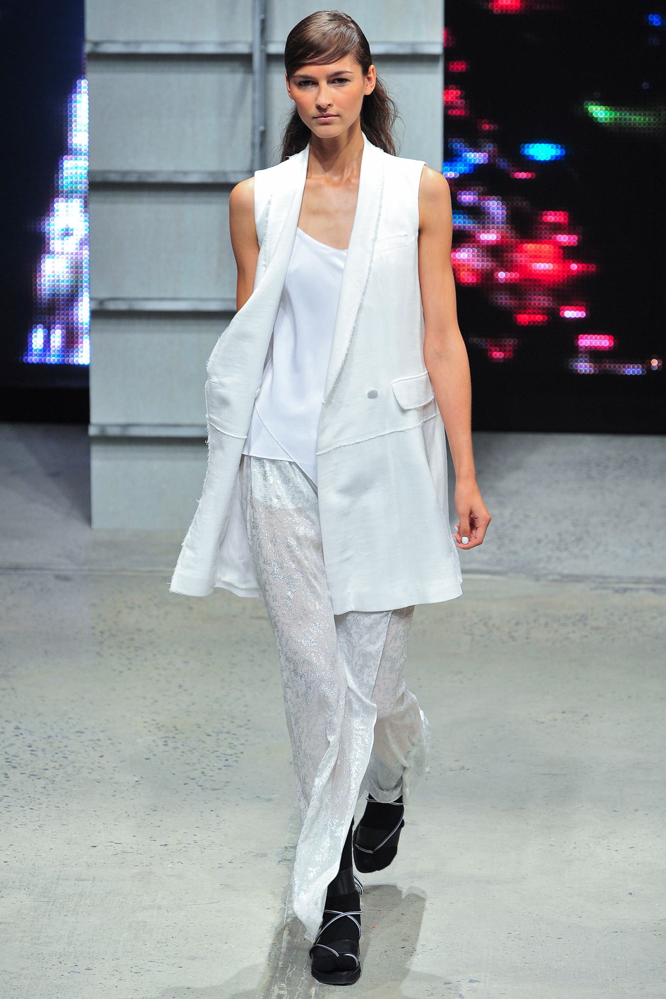 white relaxed vest with silk top