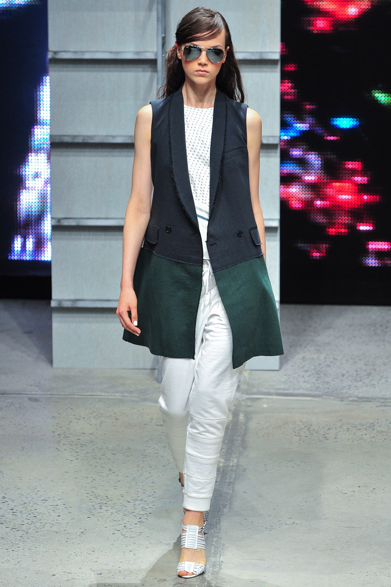 black green fitted vest with white top