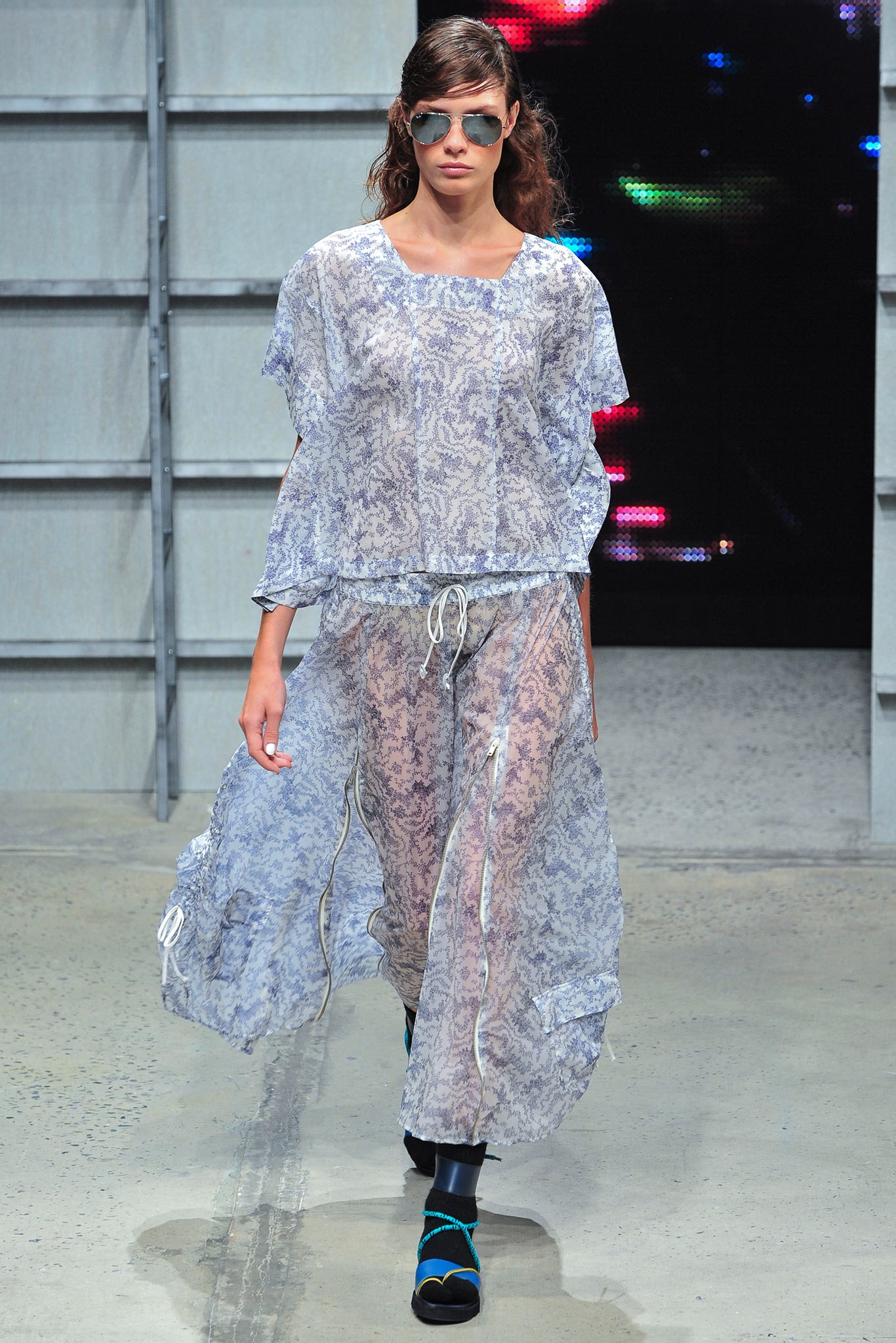 blue and white sheer maxi dress