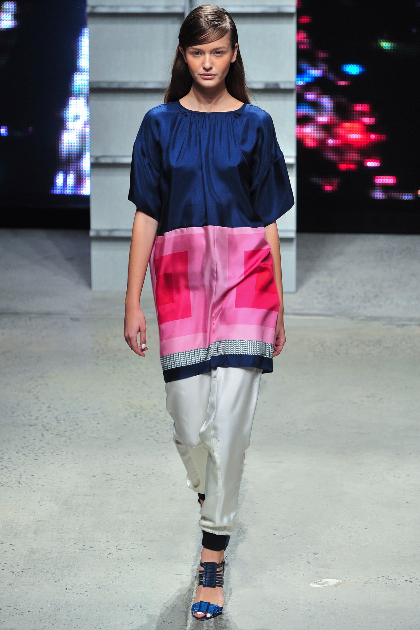 blue and pink color-blocked top