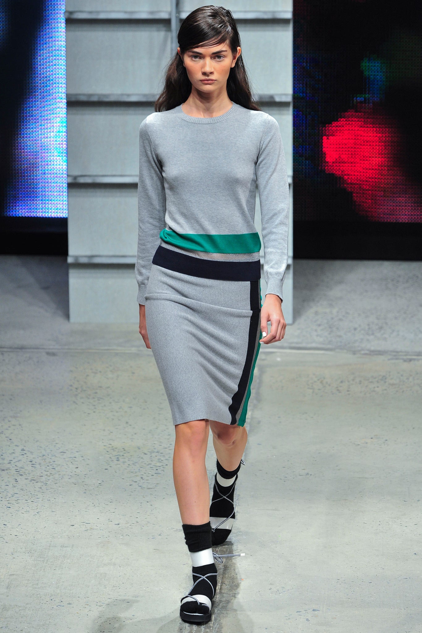 gray fitted long-sleeve dress