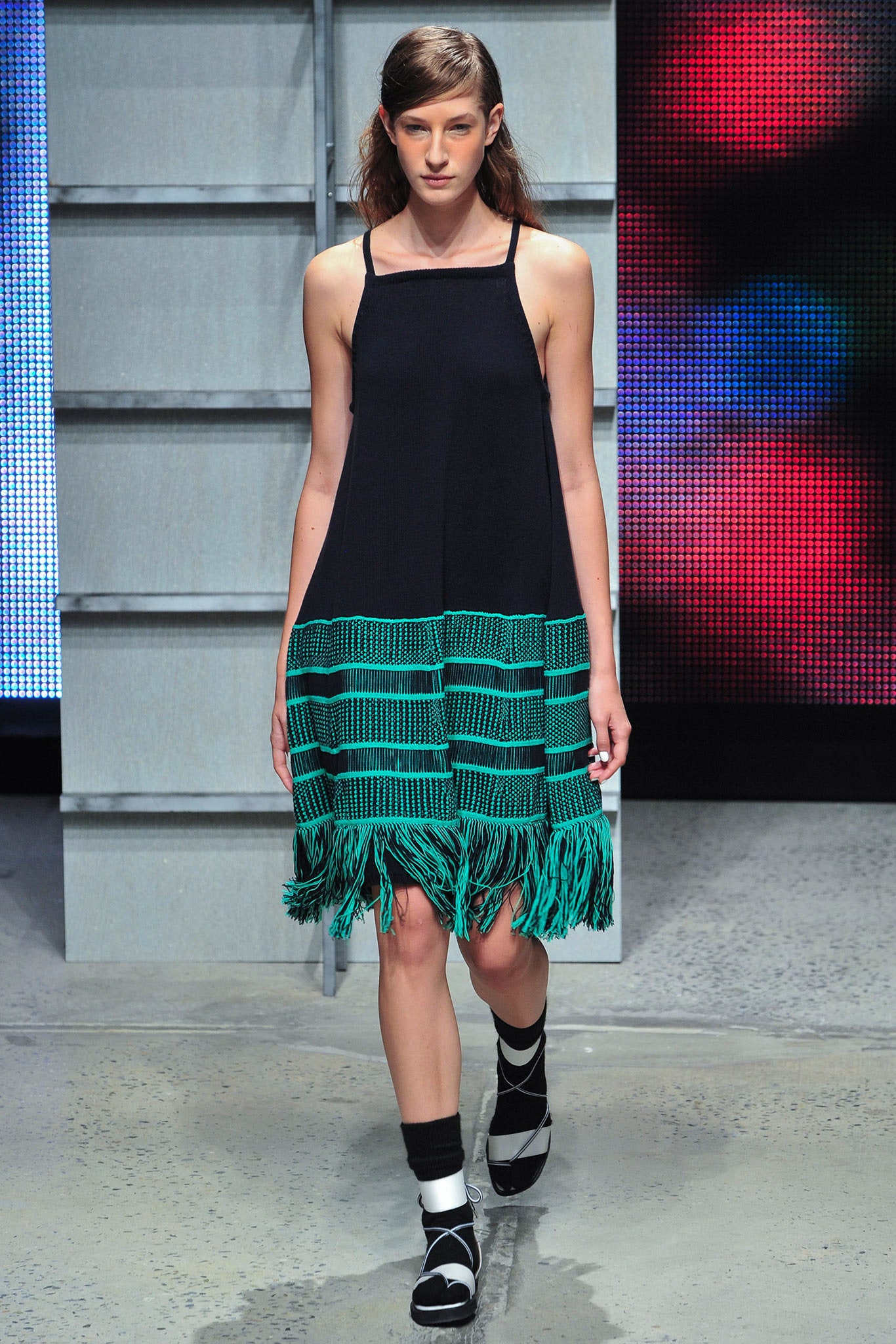 black and green fringed dress
